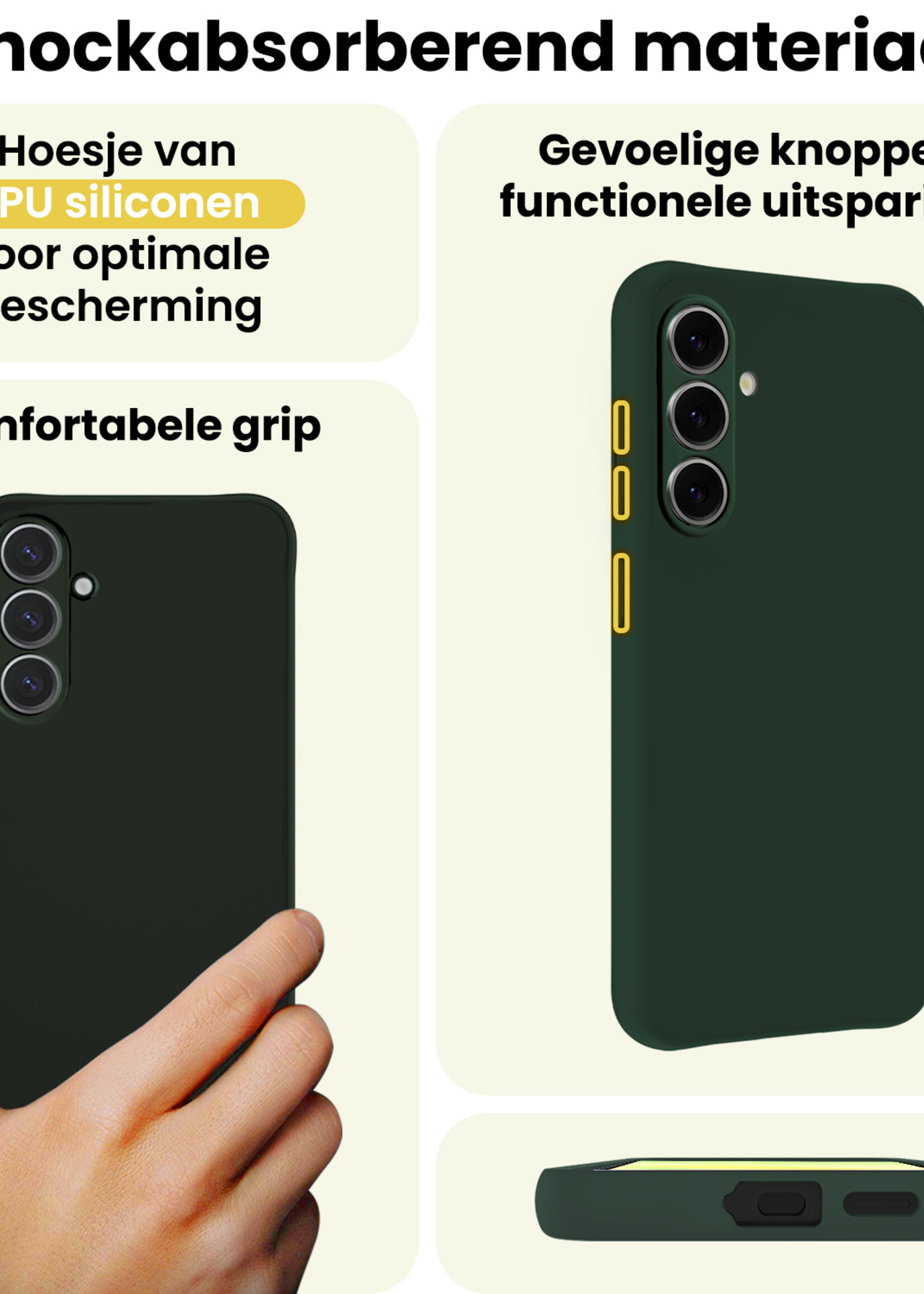 LUQ LUQ Samsung Galaxy A37 Hoesje Siliconen Met Screenprotector - Donkergroen