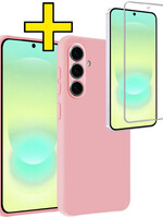 LUQ LUQ Samsung Galaxy A37 Hoesje Siliconen Met Screenprotector - Lichtroze