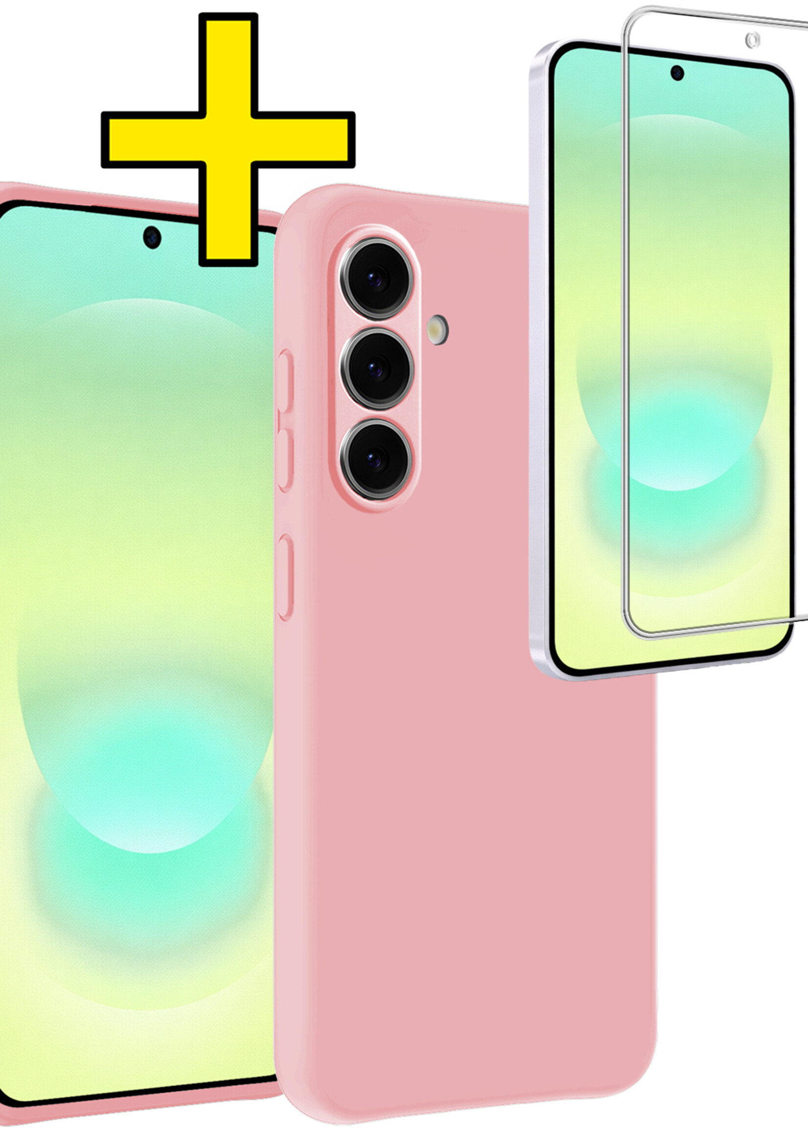 LUQ LUQ Samsung Galaxy A37 Hoesje Siliconen Met Screenprotector - Lichtroze