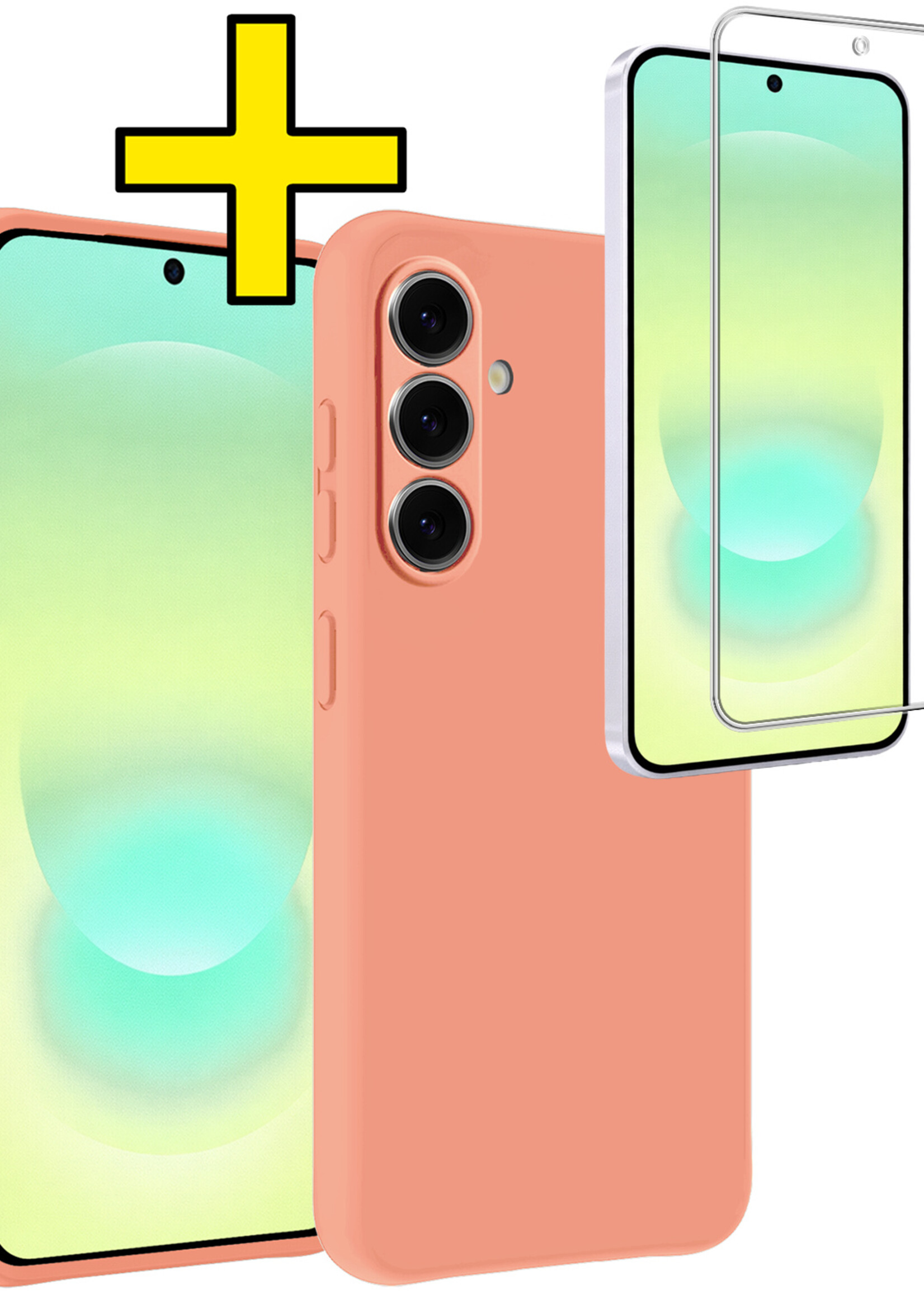 LUQ LUQ Samsung Galaxy A37 Hoesje Siliconen Met Screenprotector - Perzik