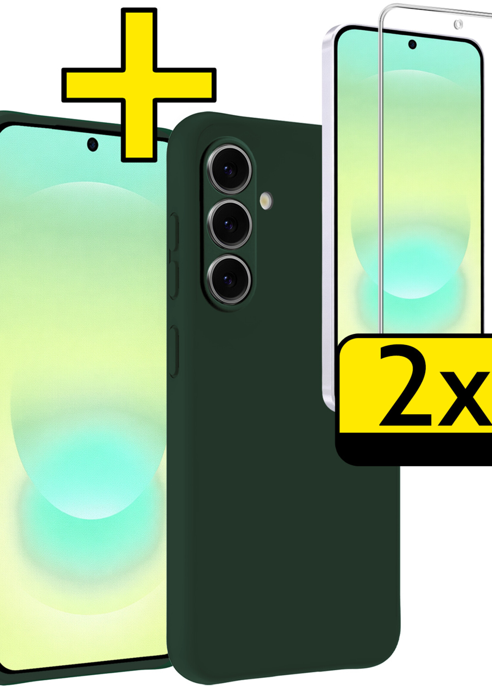 LUQ LUQ Samsung Galaxy A37 Hoesje Siliconen Met 2x Screenprotector - Donkergroen