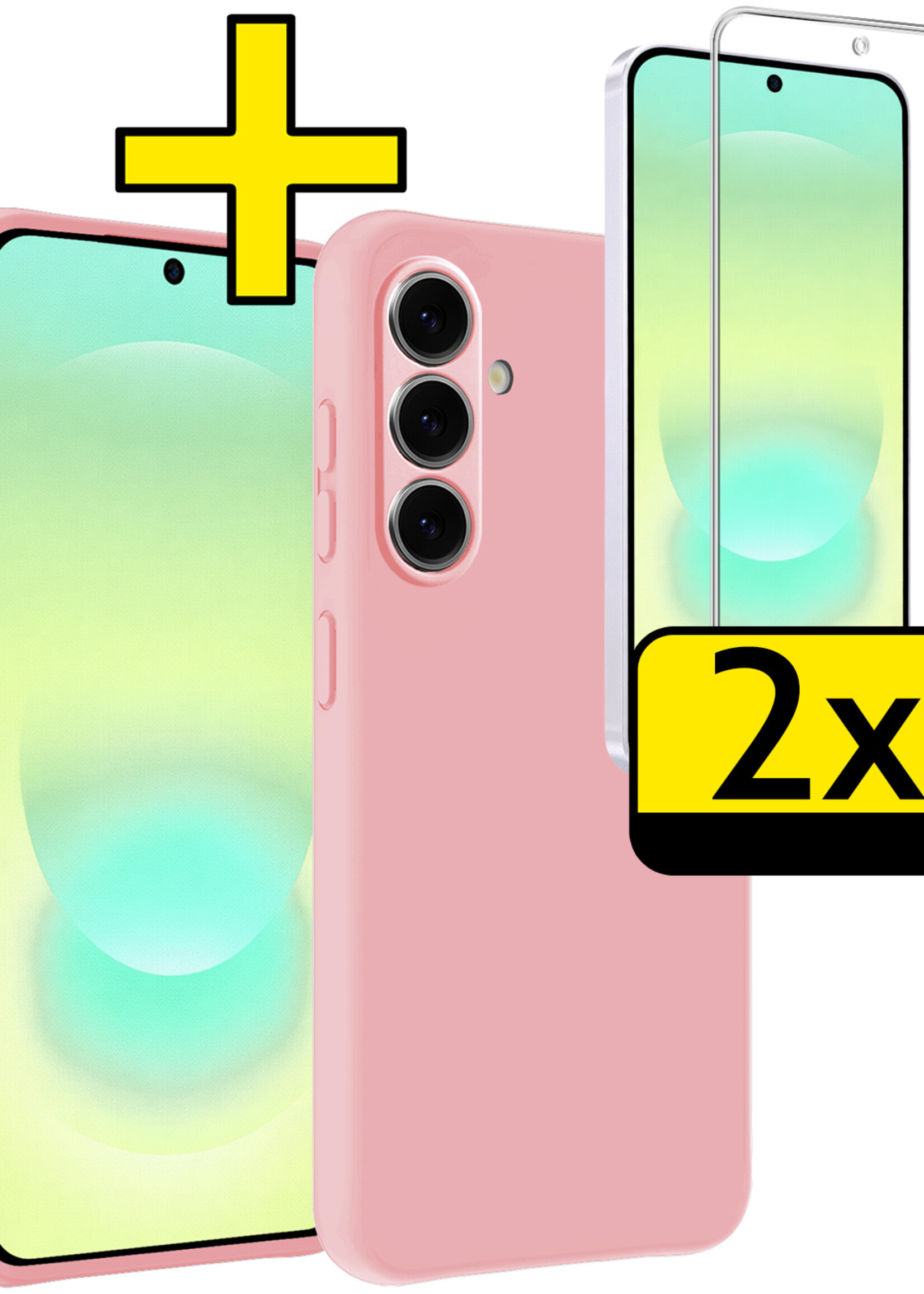 LUQ LUQ Samsung Galaxy A37 Hoesje Siliconen Met 2x Screenprotector - Lichtroze