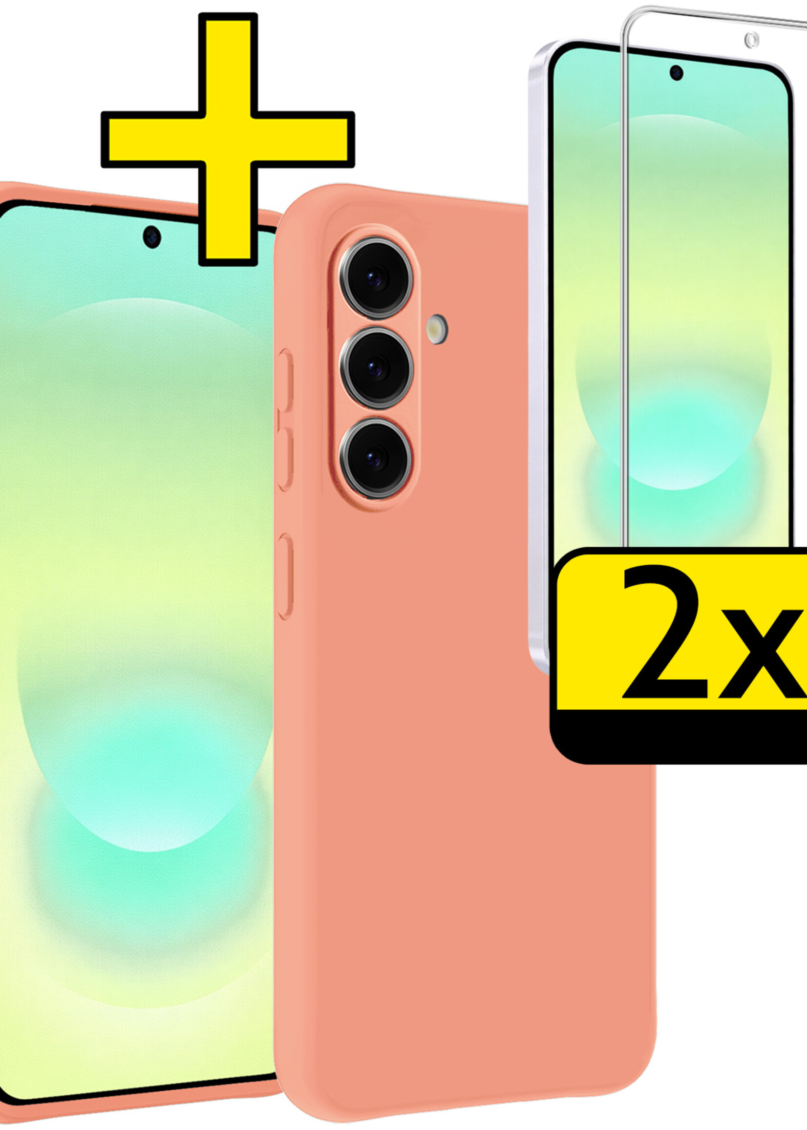 LUQ LUQ Samsung Galaxy A37 Hoesje Siliconen Met 2x Screenprotector - Perzik