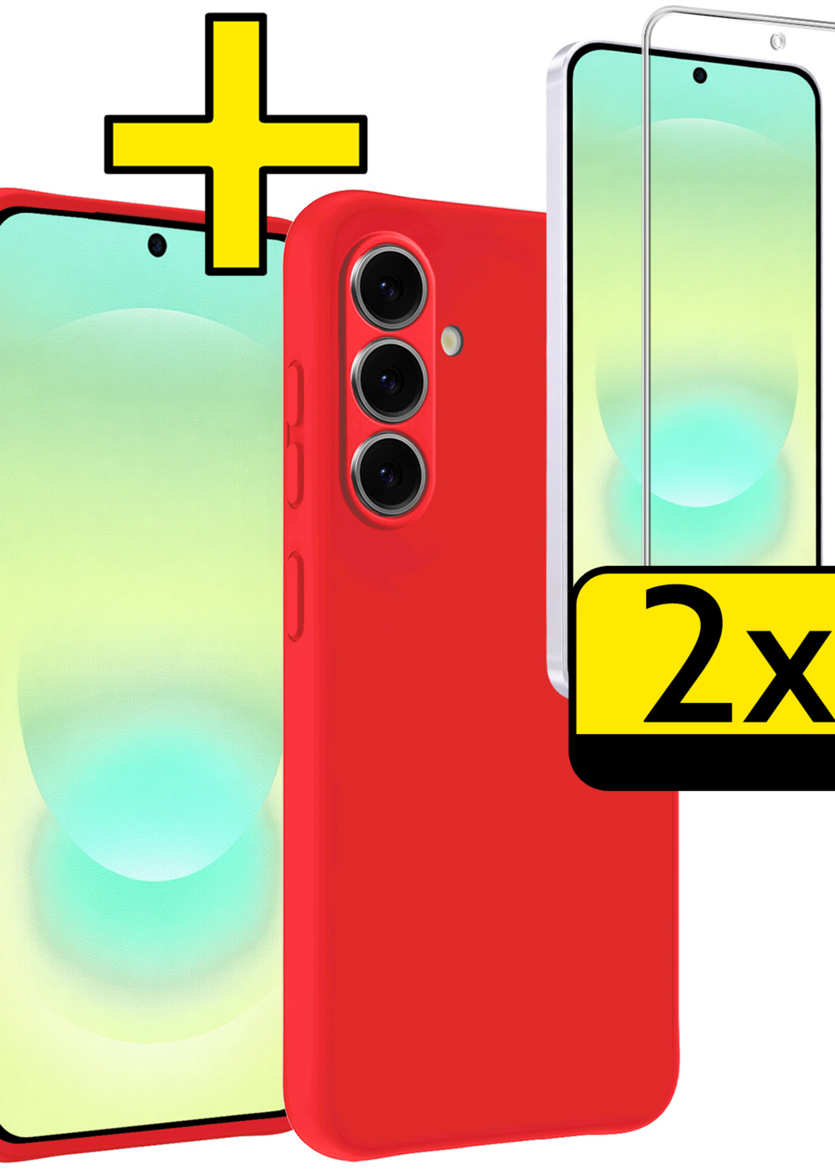 LUQ LUQ Samsung Galaxy A37 Hoesje Siliconen Met 2x Screenprotector - Rood