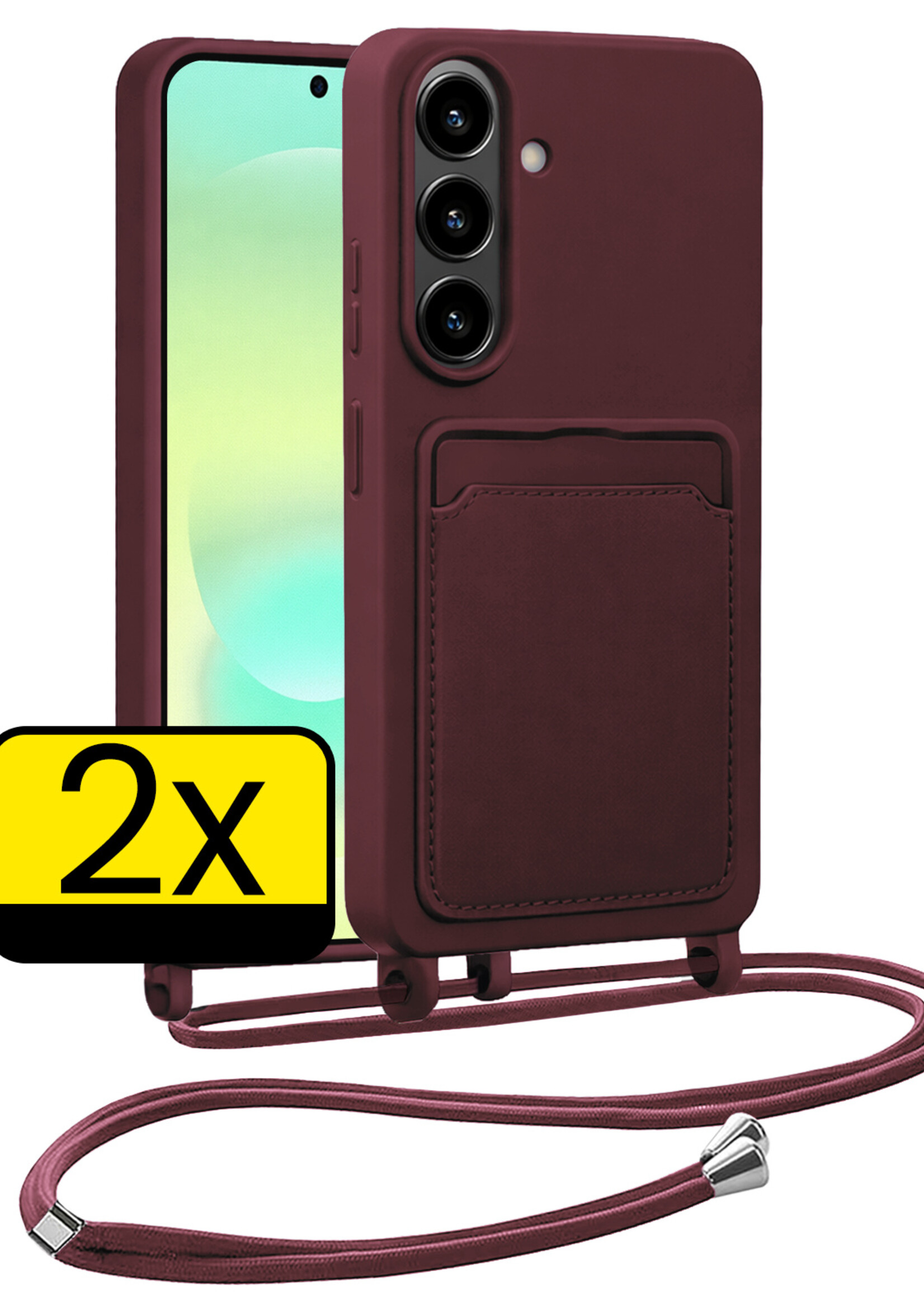 LUQ LUQ Samsung Galaxy A37 Hoesje Pashouder met Koord - Aubergine - 2 PACK