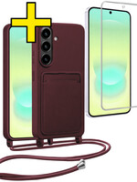 LUQ LUQ Samsung Galaxy A37 Hoesje Pashouder met Koord Met Screenprotector - Aubergine