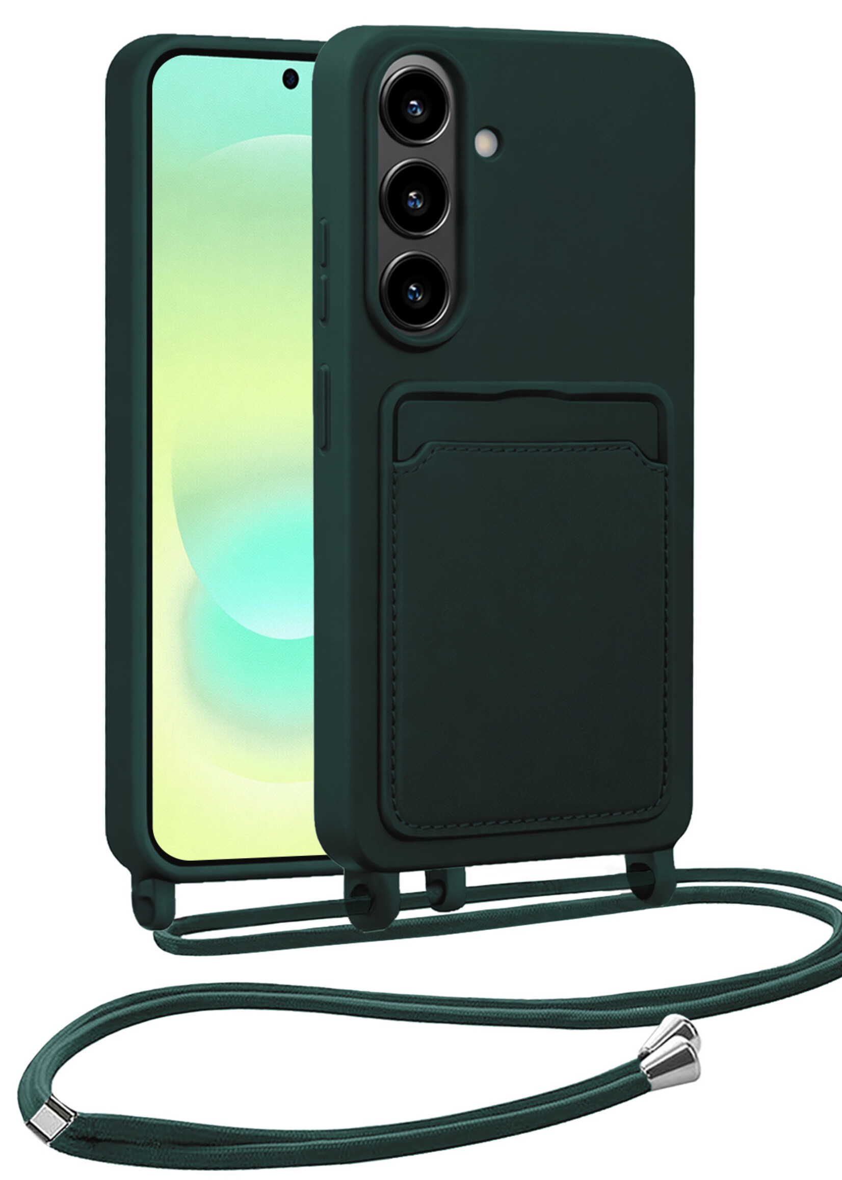 LUQ LUQ Samsung Galaxy A37 Hoesje Pashouder met Koord - Donkergroen
