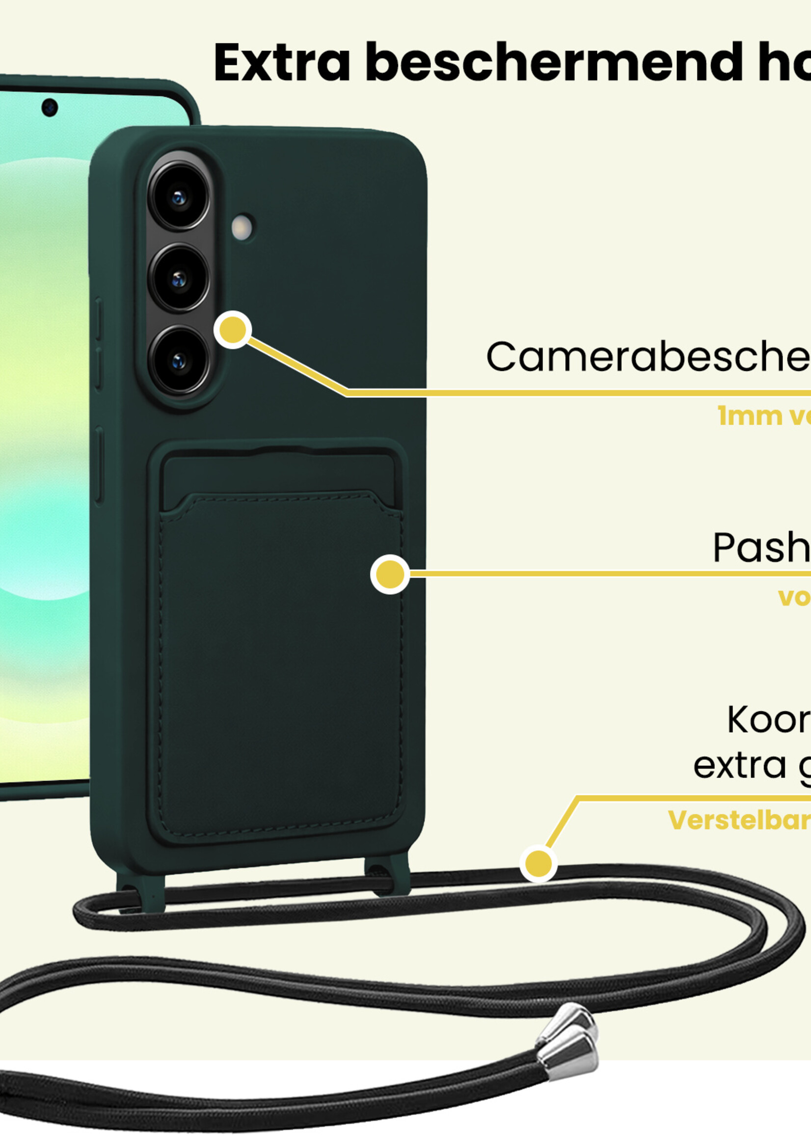 LUQ LUQ Samsung Galaxy A37 Hoesje Pashouder met Koord - Donkergroen