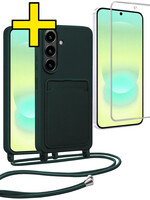 LUQ LUQ Samsung Galaxy A37 Hoesje Pashouder met Koord Met Screenprotector - Donkergroen