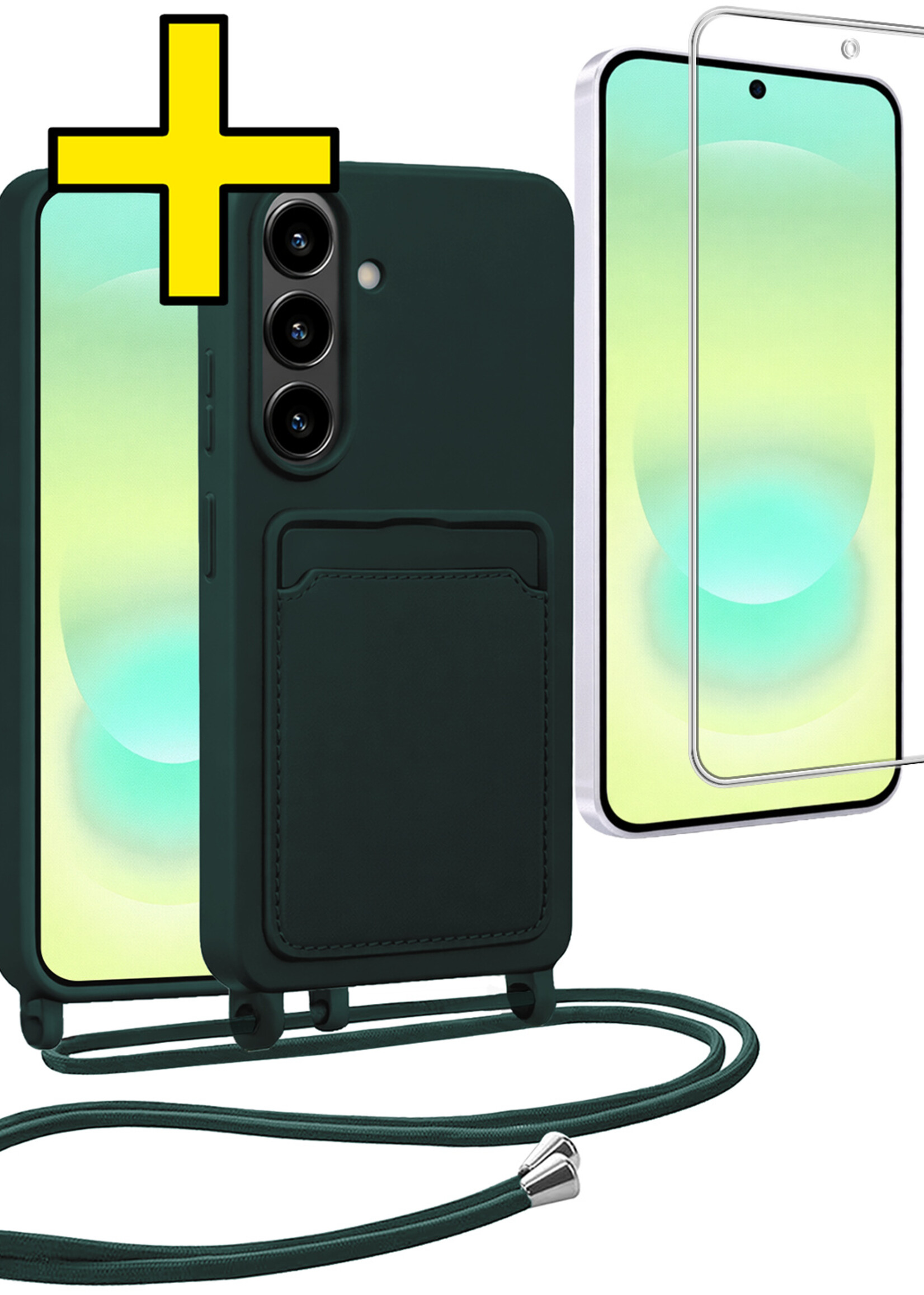 LUQ LUQ Samsung Galaxy A37 Hoesje Pashouder met Koord Met Screenprotector - Donkergroen