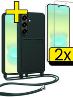 LUQ LUQ Samsung Galaxy A37 Hoesje Pashouder met Koord Met 2x Screenprotector - Donkergroen
