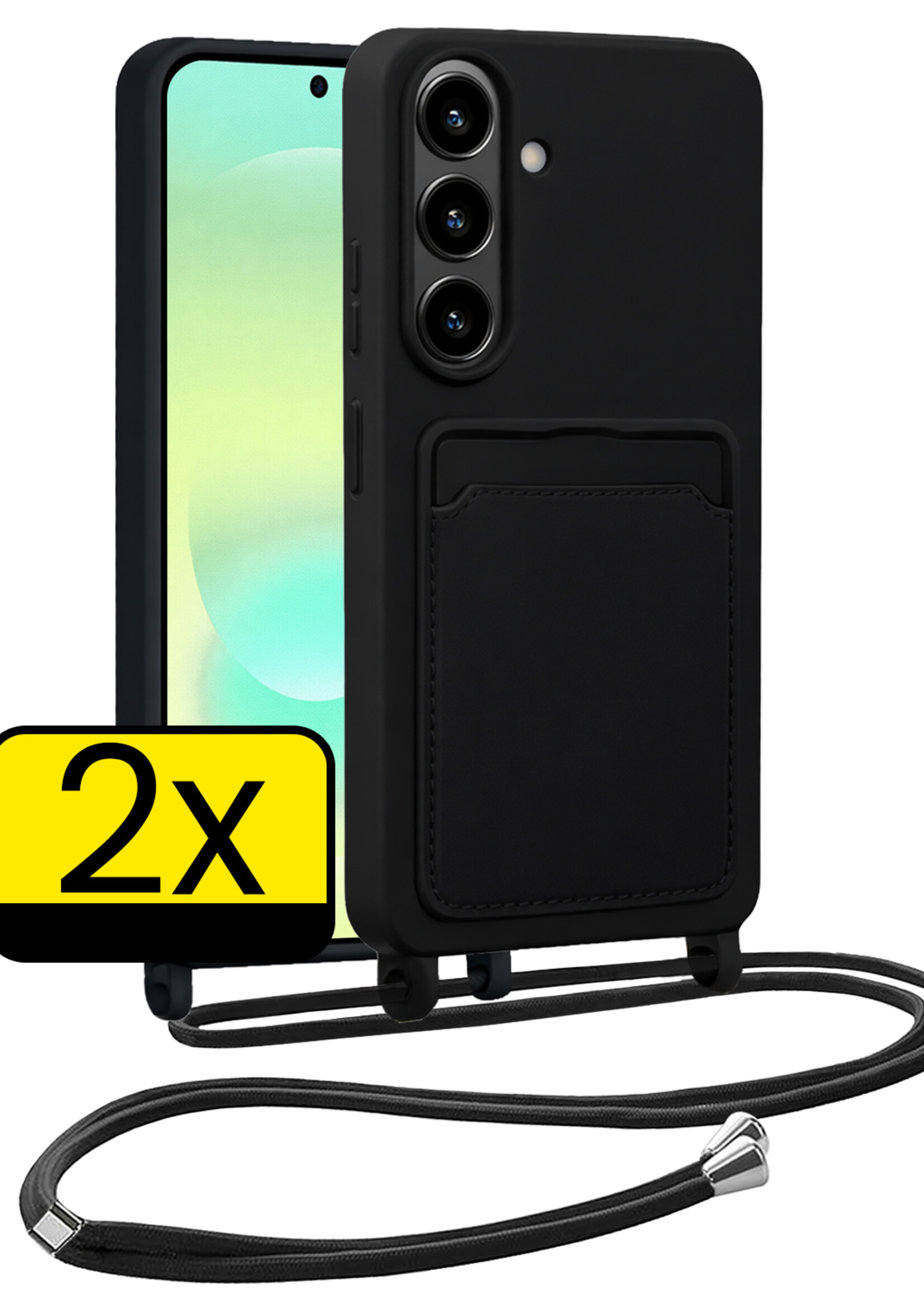 LUQ LUQ Samsung Galaxy A37 Hoesje Pashouder met Koord - Zwart - 2 PACK