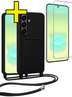 LUQ LUQ Samsung Galaxy A37 Hoesje Pashouder met Koord Met Screenprotector - Zwart