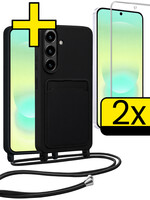 LUQ LUQ Samsung Galaxy A37 Hoesje Pashouder met Koord Met 2x Screenprotector - Zwart