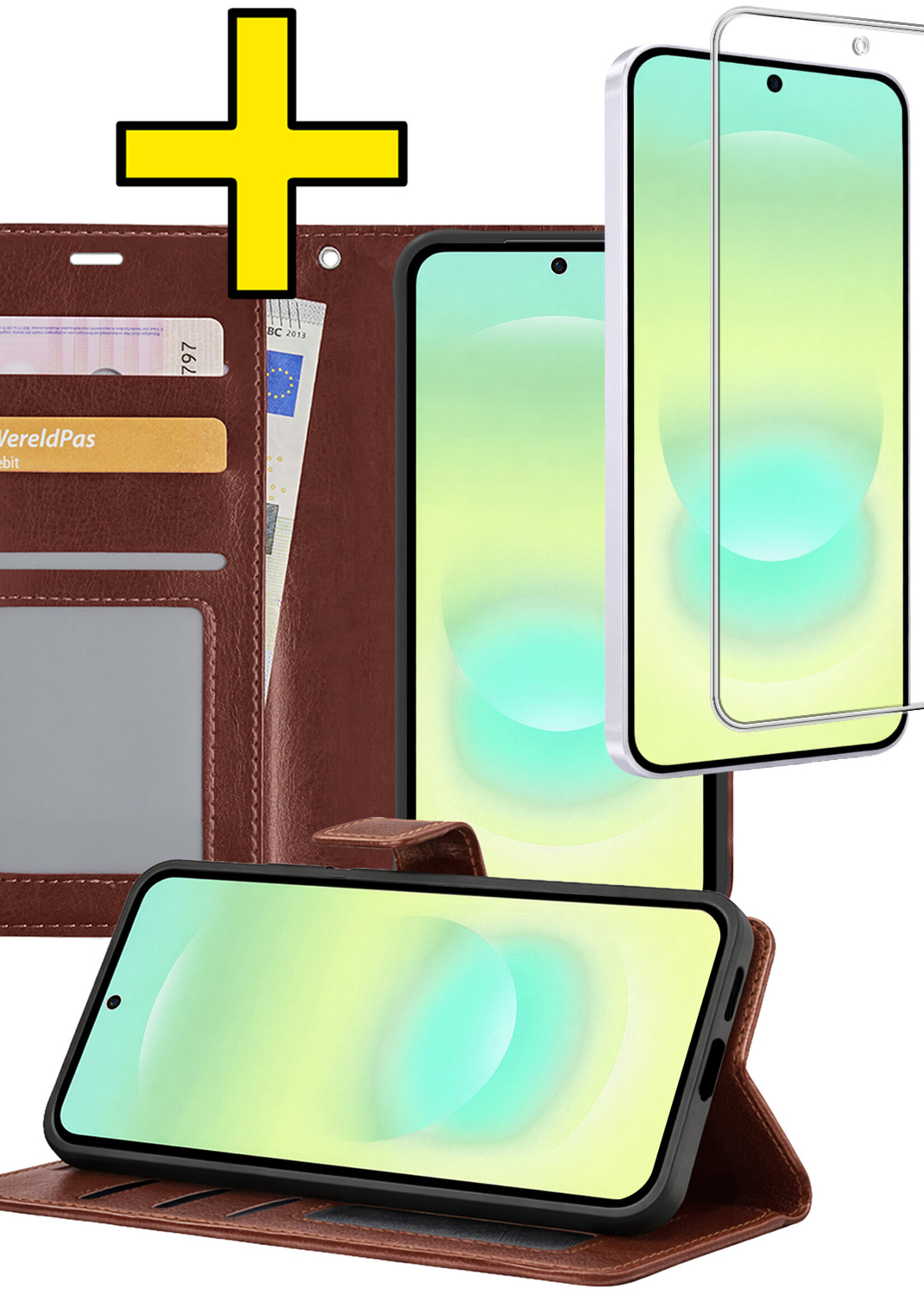 LUQ LUQ Samsung Galaxy A37 Hoesje Bookcase Met Screenprotector - Bruin