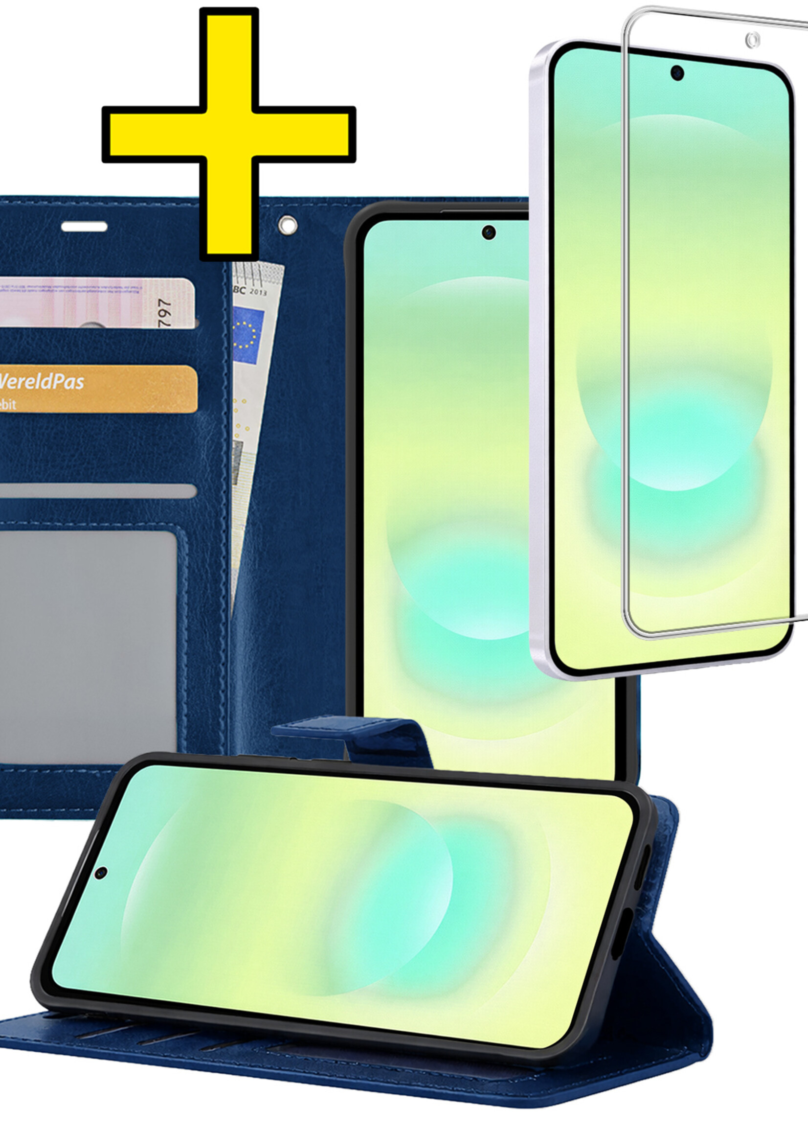 LUQ LUQ Samsung Galaxy A37 Hoesje Bookcase Met Screenprotector - Donkerblauw