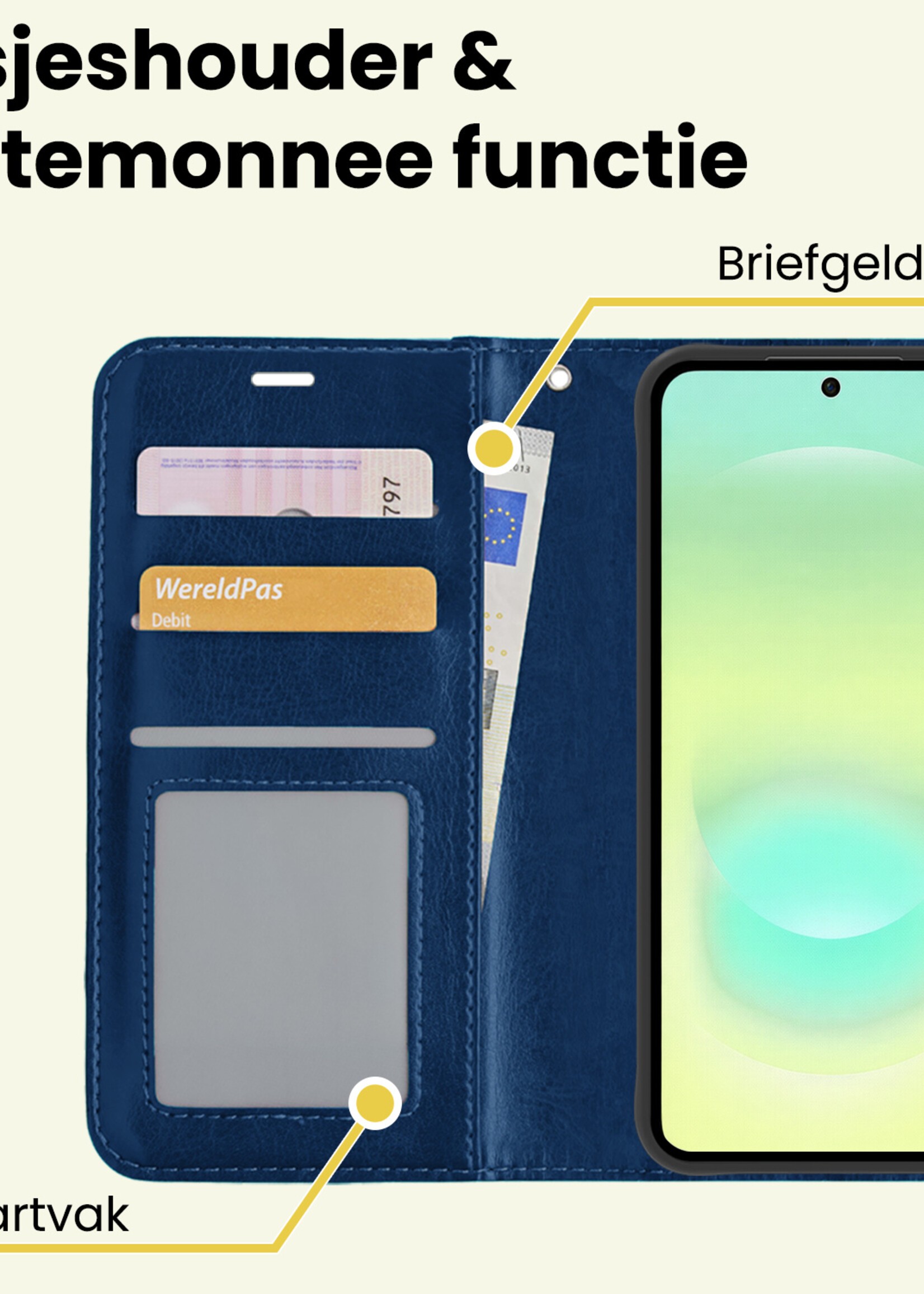 LUQ LUQ Samsung Galaxy A37 Hoesje Bookcase Met Screenprotector - Donkerblauw