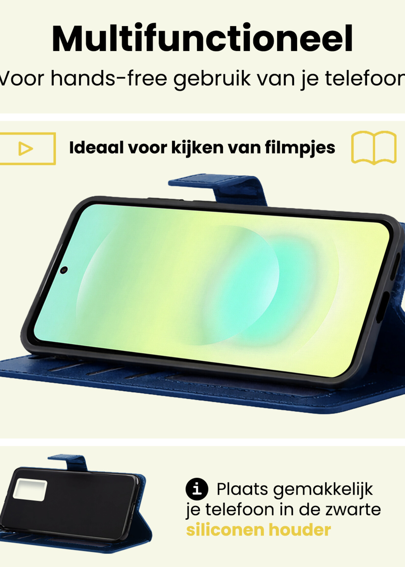 LUQ LUQ Samsung Galaxy A37 Hoesje Bookcase Met Screenprotector - Donkerblauw