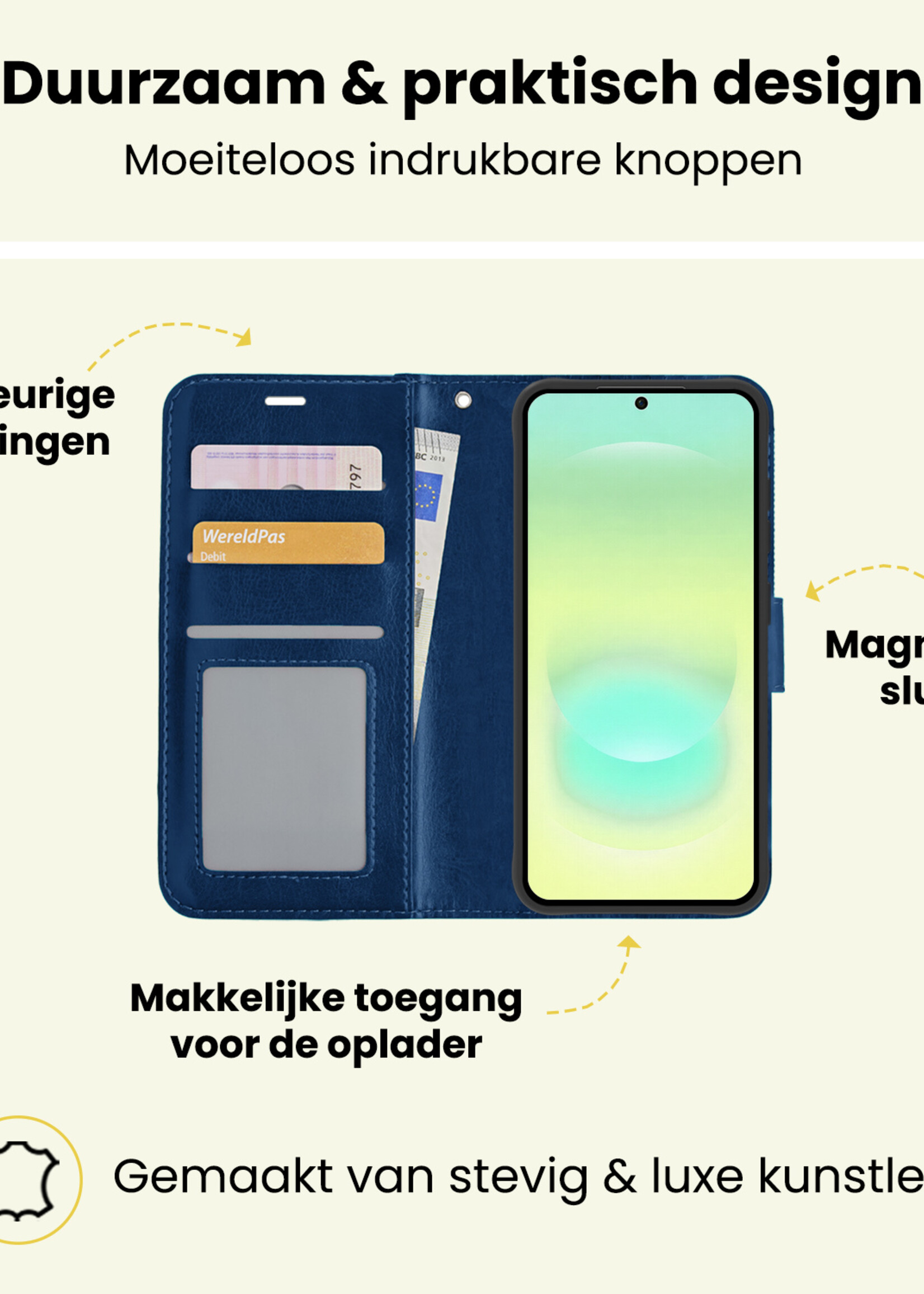LUQ LUQ Samsung Galaxy A37 Hoesje Bookcase Met Screenprotector - Donkerblauw