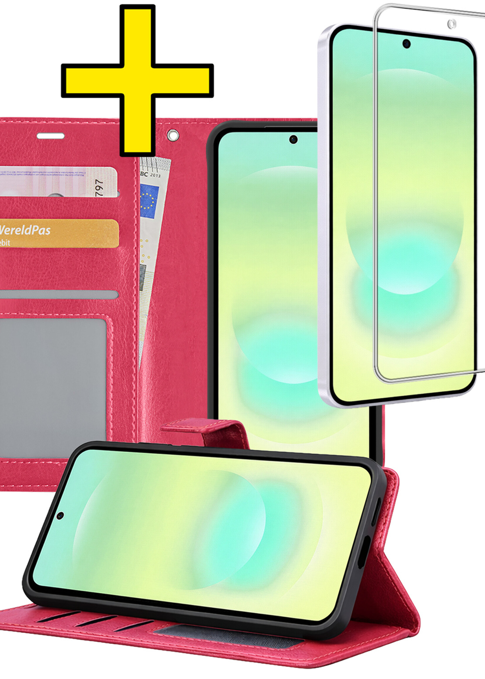 LUQ LUQ Samsung Galaxy A37 Hoesje Bookcase Met Screenprotector - Donkerroze