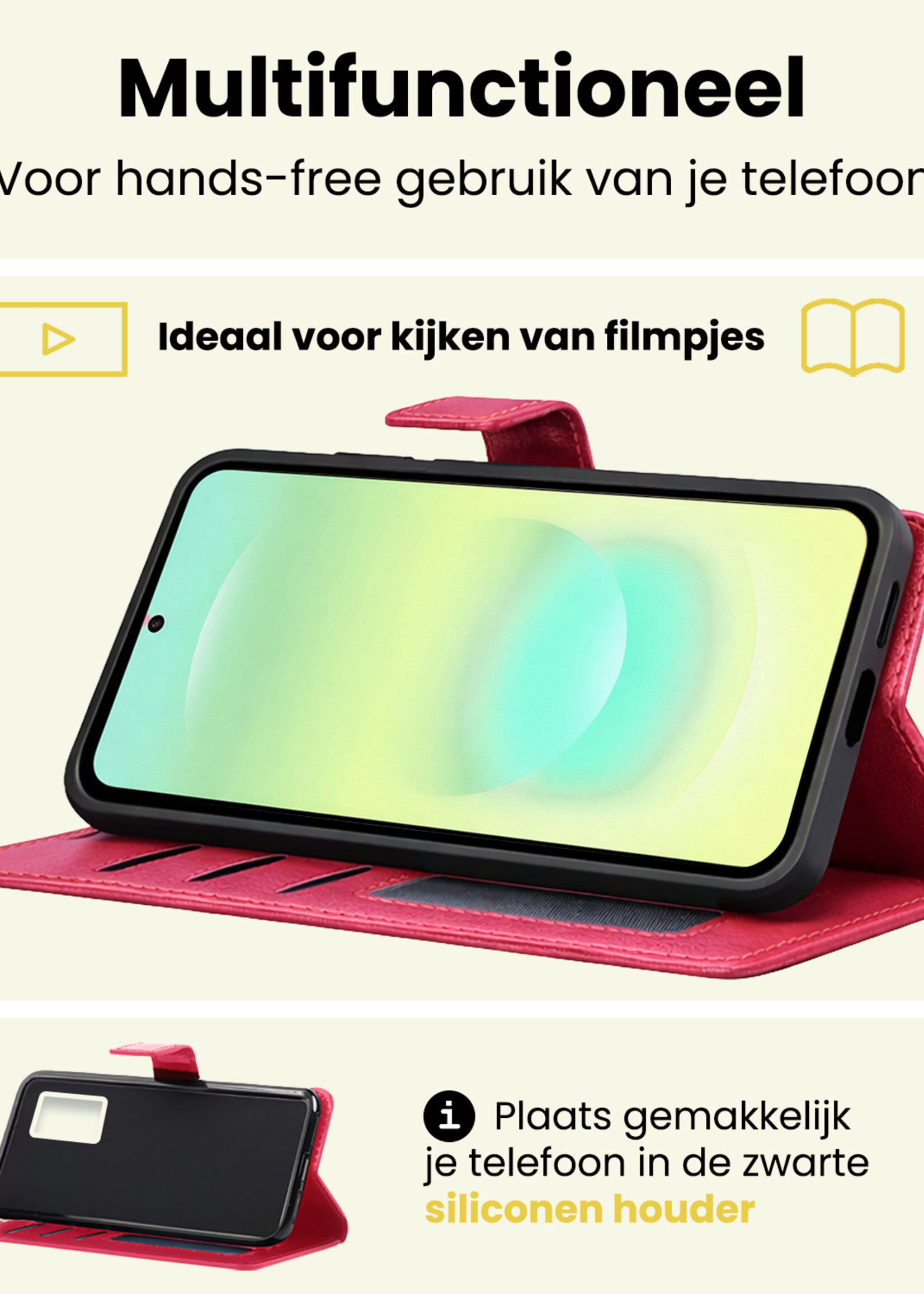 LUQ LUQ Samsung Galaxy A37 Hoesje Bookcase Met Screenprotector - Donkerroze