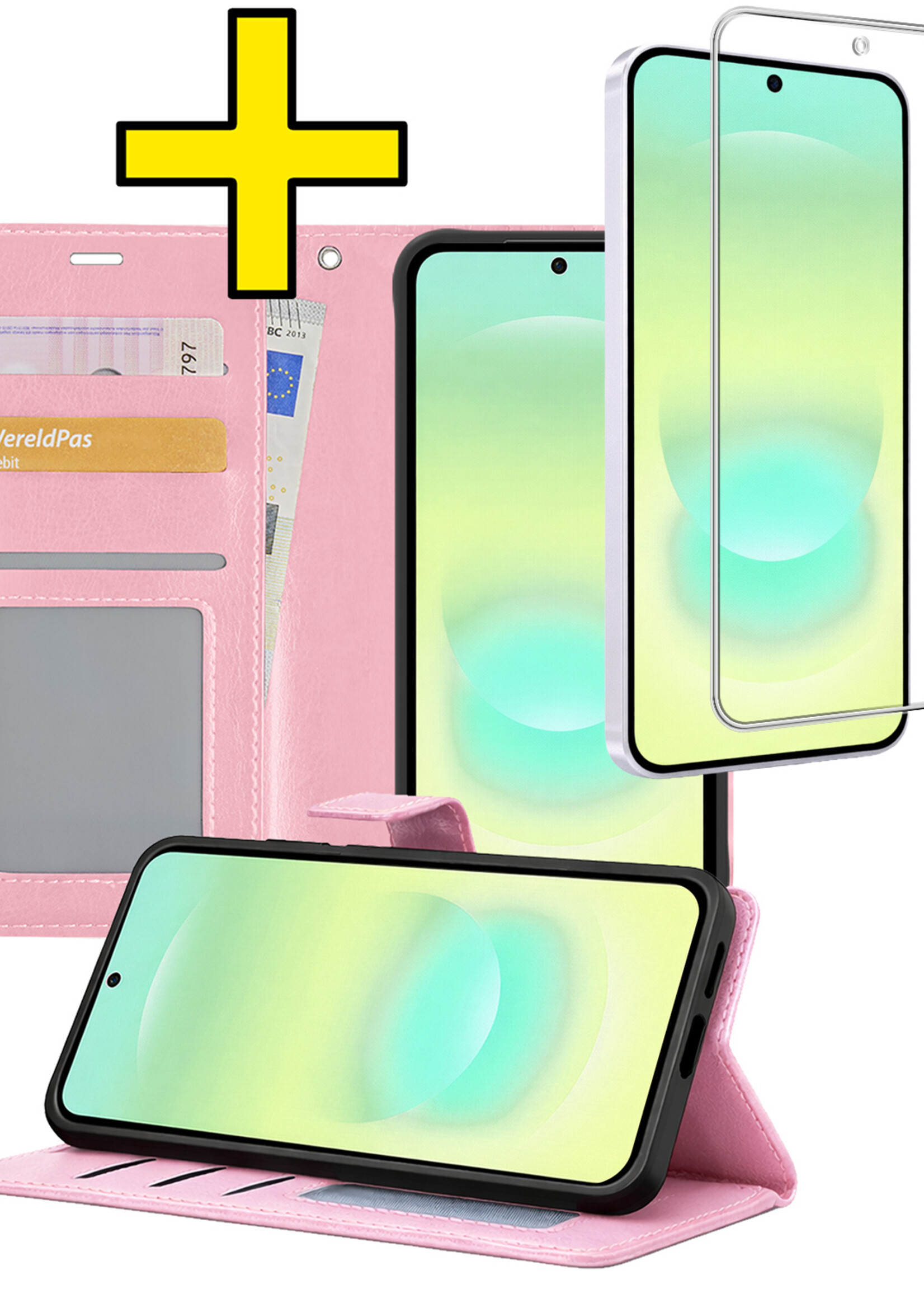 LUQ LUQ Samsung Galaxy A37 Hoesje Bookcase Met Screenprotector - Lichtroze