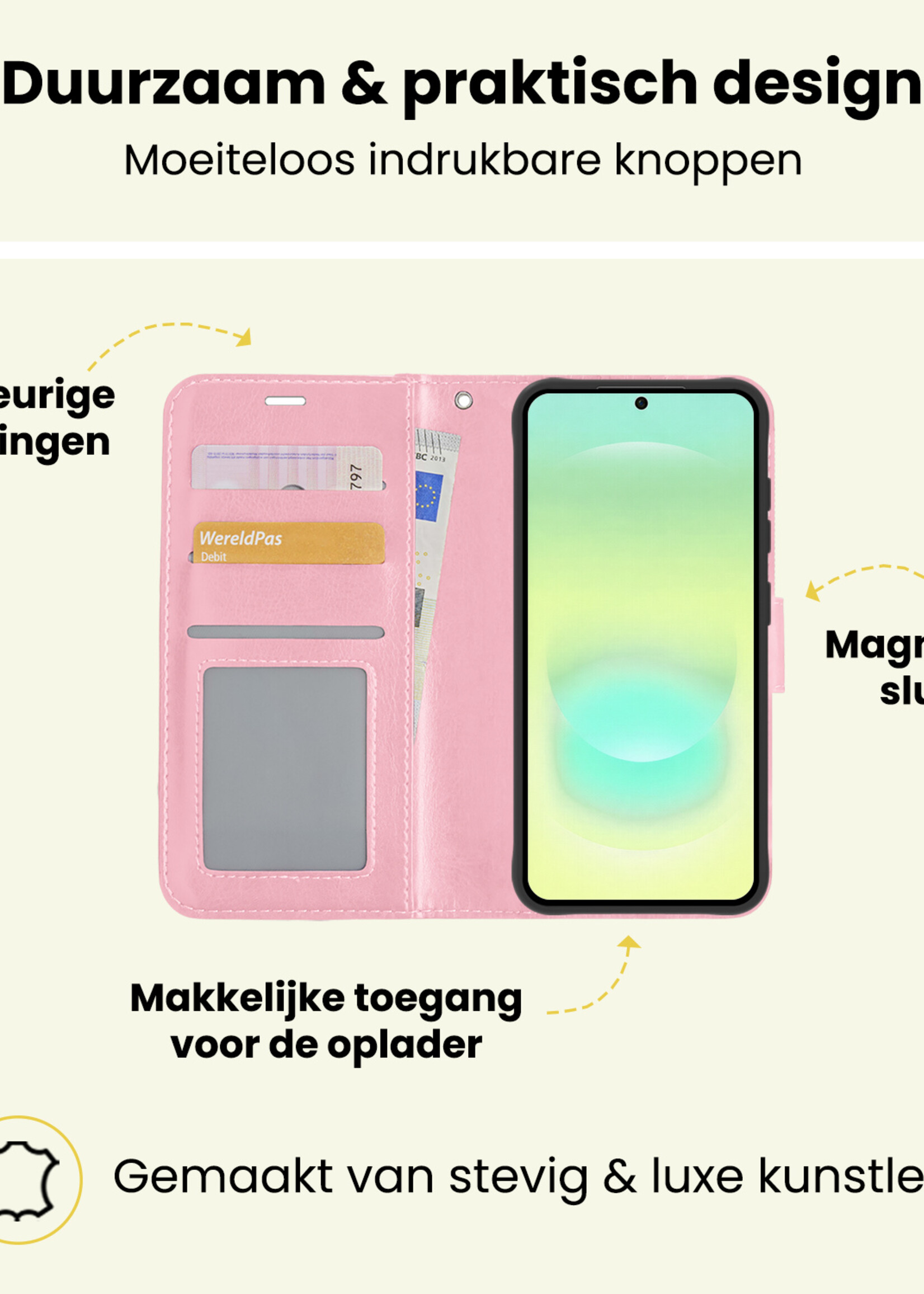 LUQ LUQ Samsung Galaxy A37 Hoesje Bookcase Met Screenprotector - Lichtroze