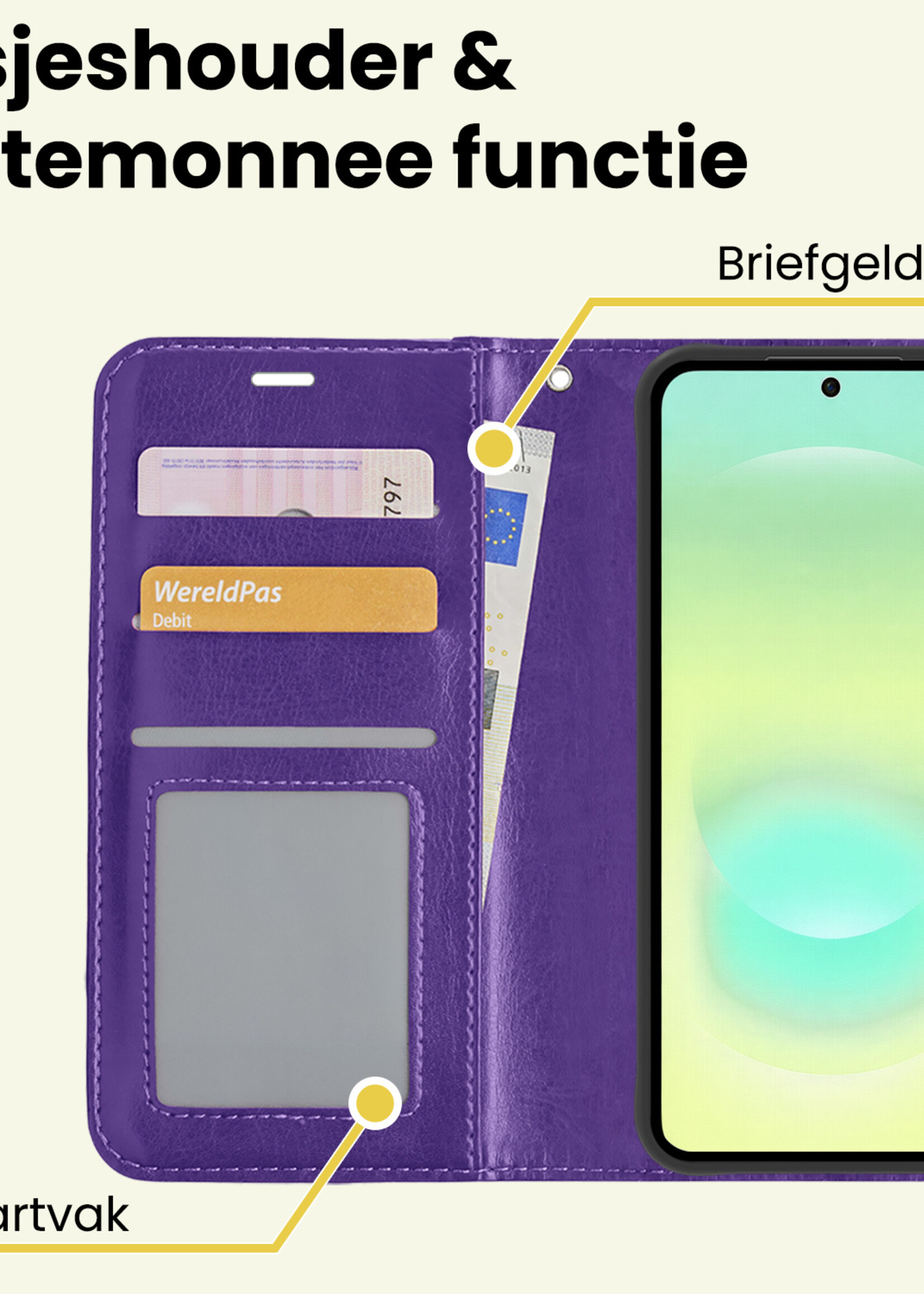 LUQ LUQ Samsung Galaxy A37 Hoesje Bookcase Met Screenprotector - Paars