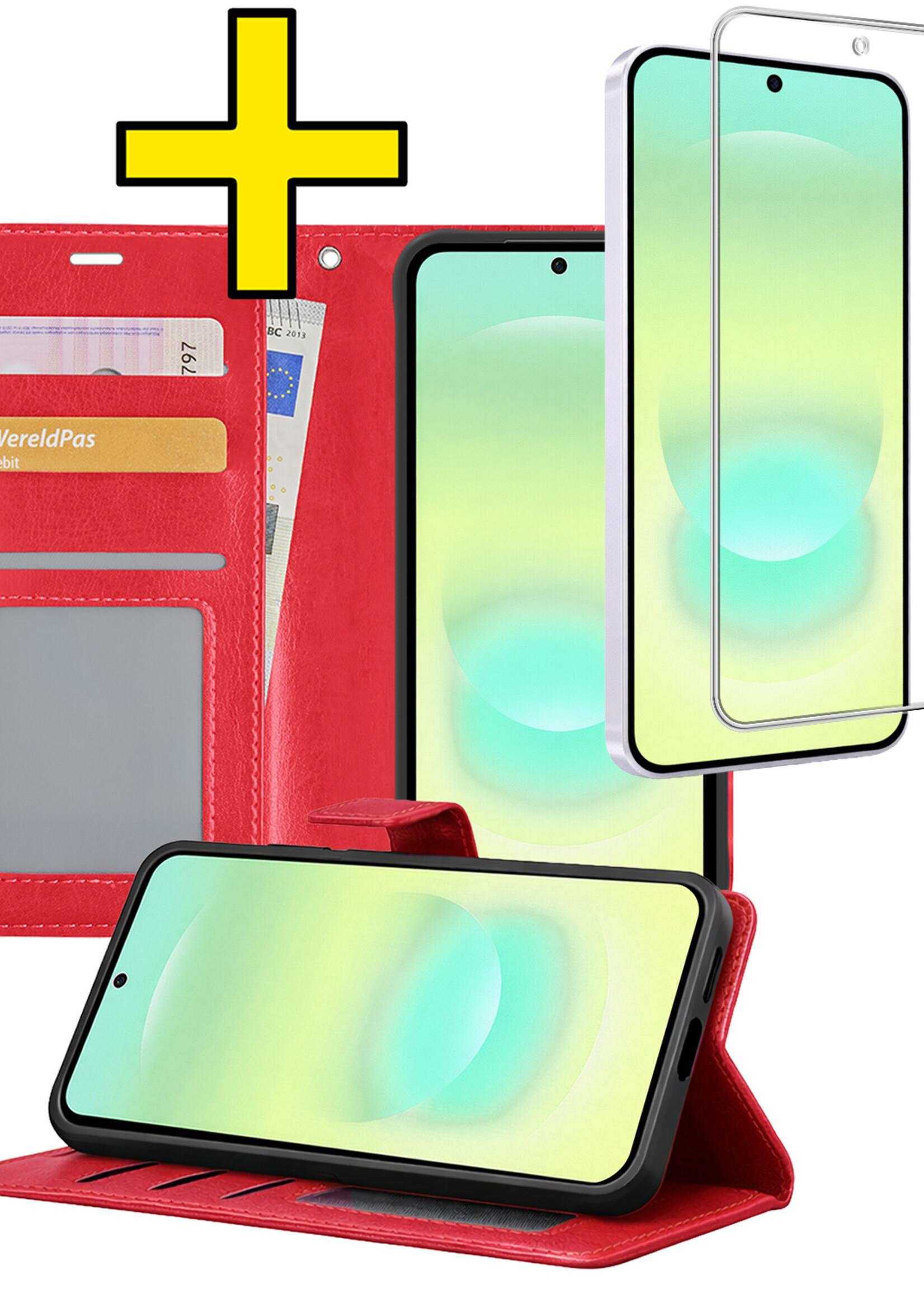 LUQ LUQ Samsung Galaxy A37 Hoesje Bookcase Met Screenprotector - Rood