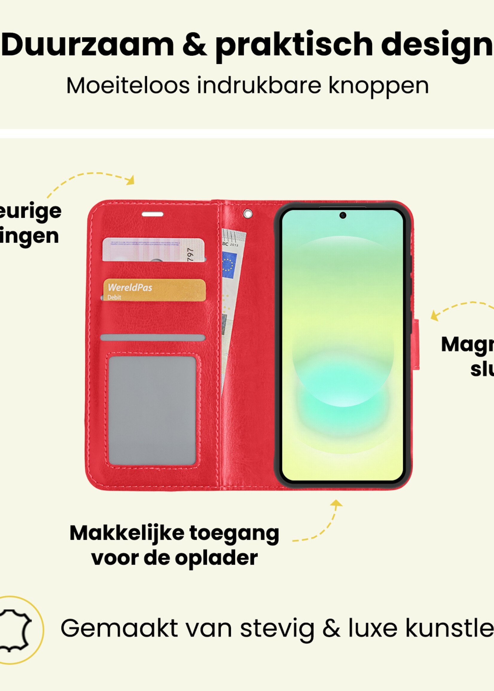 LUQ LUQ Samsung Galaxy A37 Hoesje Bookcase Met Screenprotector - Rood