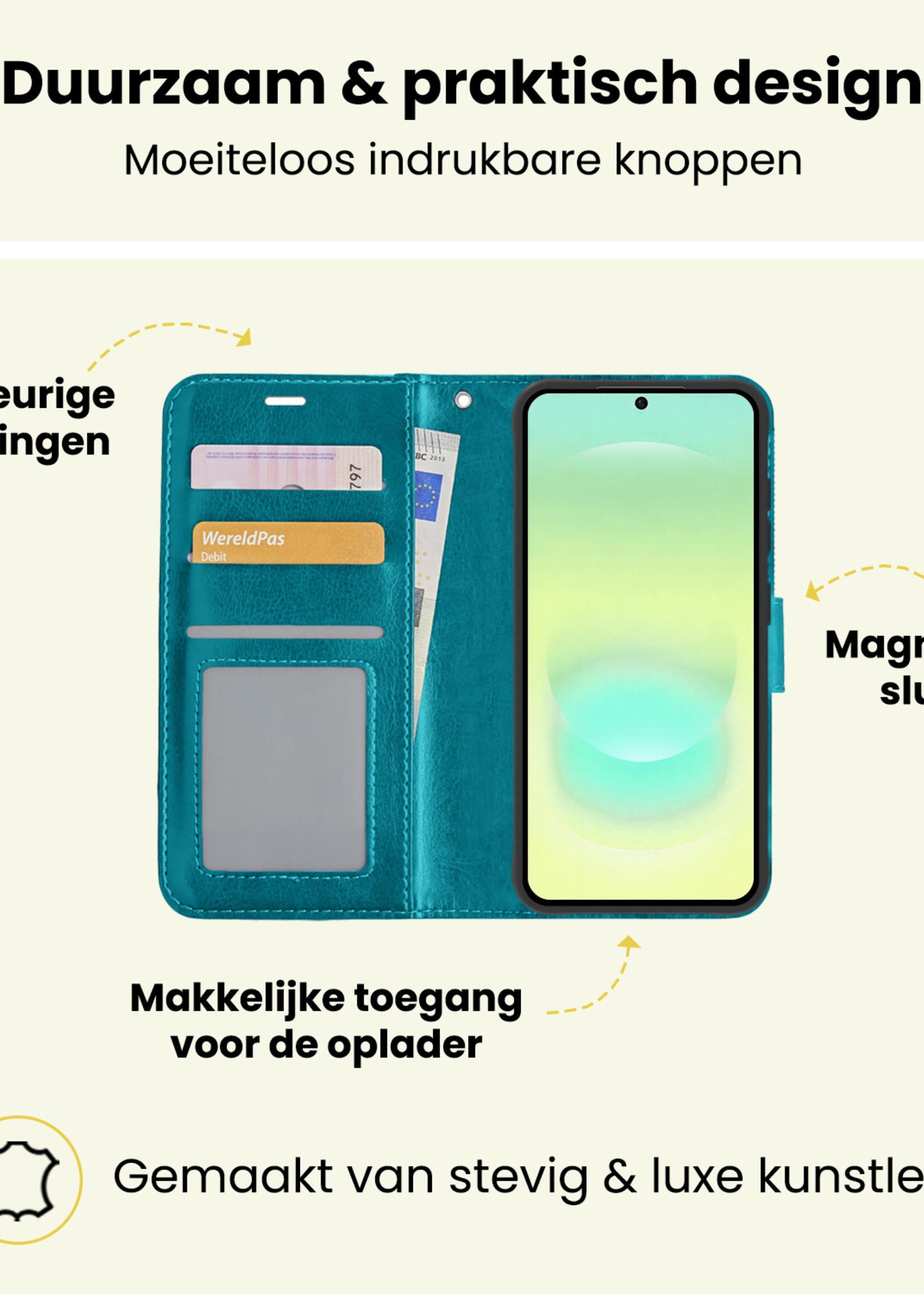 LUQ LUQ Samsung Galaxy A37 Hoesje Bookcase Met Screenprotector - Turquoise