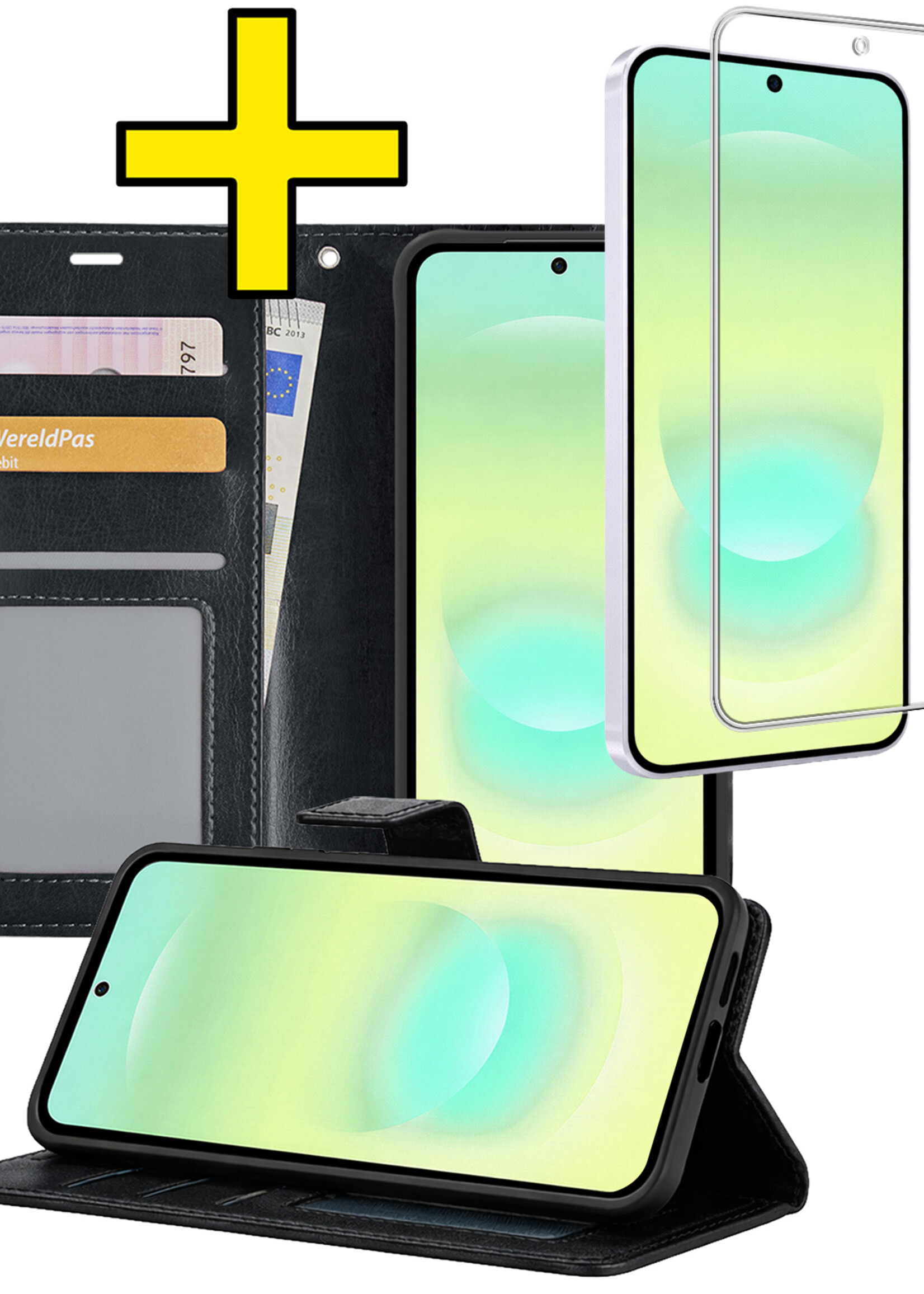 LUQ LUQ Samsung Galaxy A37 Hoesje Bookcase Met Screenprotector - Zwart