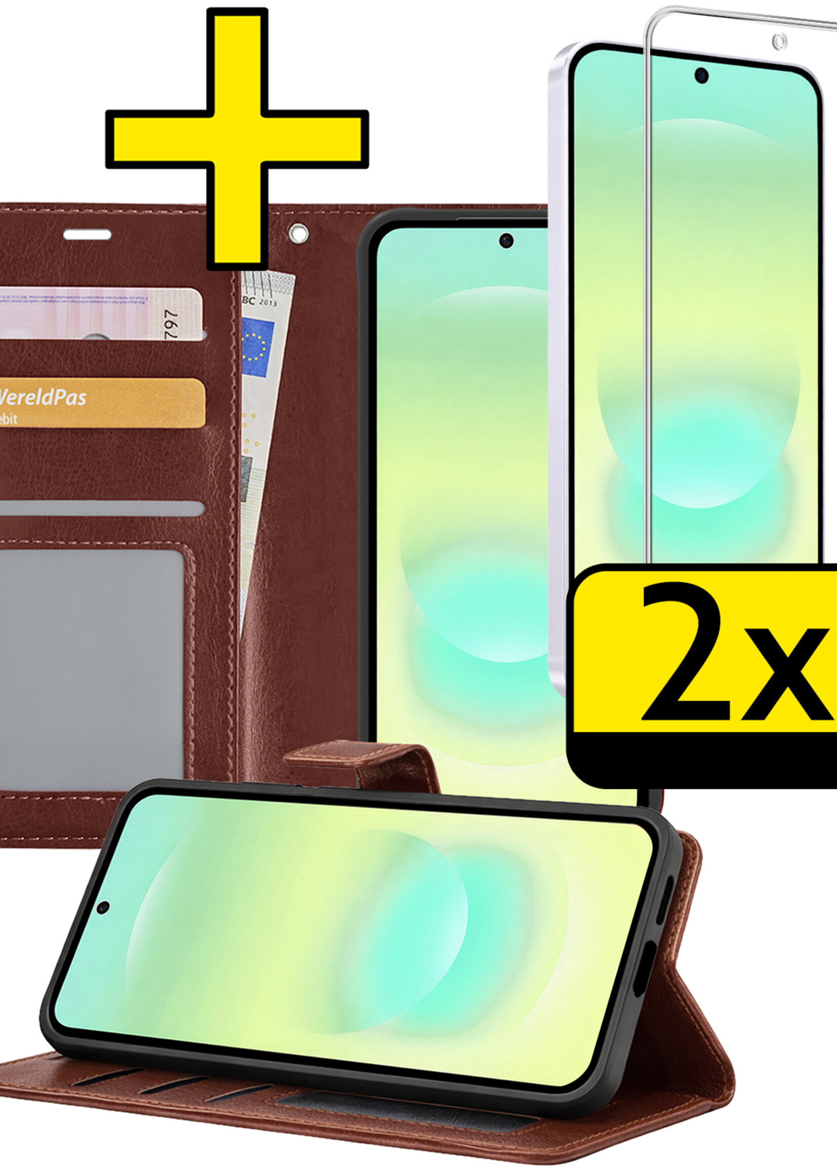 LUQ LUQ Samsung Galaxy A37 Hoesje Bookcase Met 2x Screenprotector - Bruin