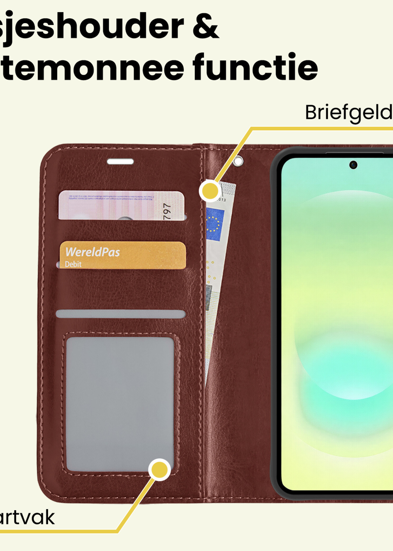 LUQ LUQ Samsung Galaxy A37 Hoesje Bookcase Met 2x Screenprotector - Bruin