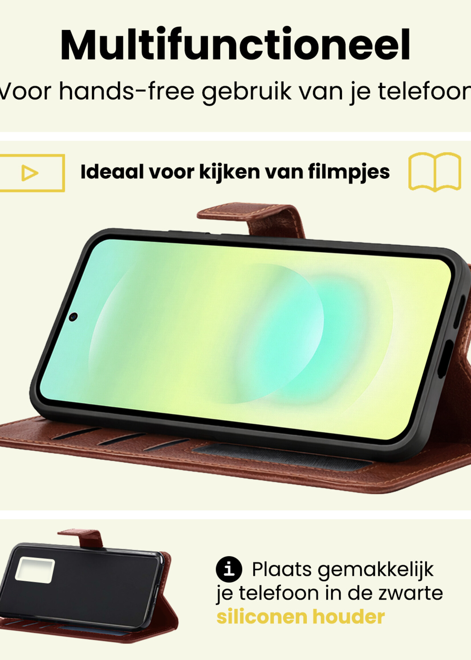 LUQ LUQ Samsung Galaxy A37 Hoesje Bookcase Met 2x Screenprotector - Bruin