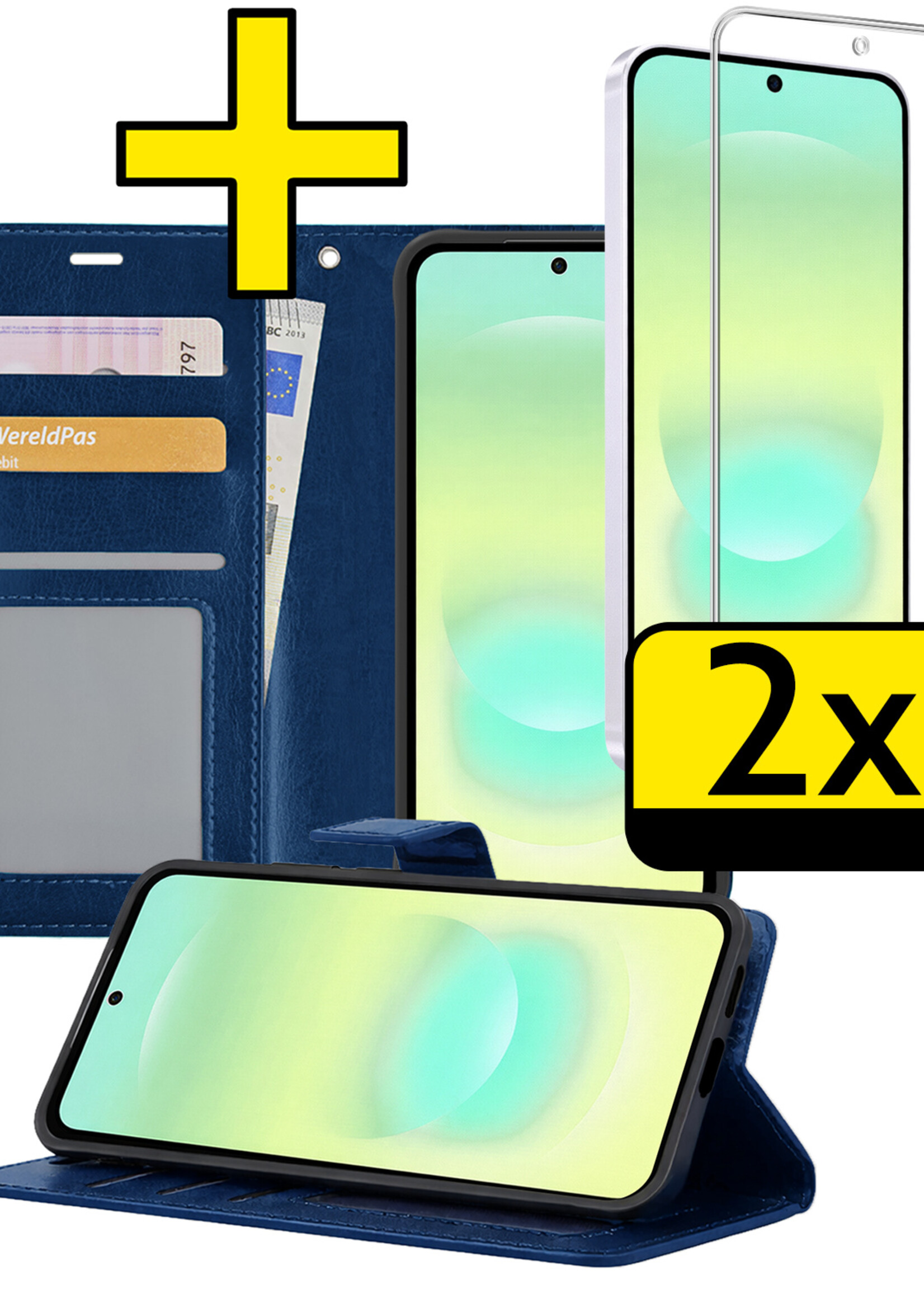 LUQ LUQ Samsung Galaxy A37 Hoesje Bookcase Met 2x Screenprotector - Donkerblauw