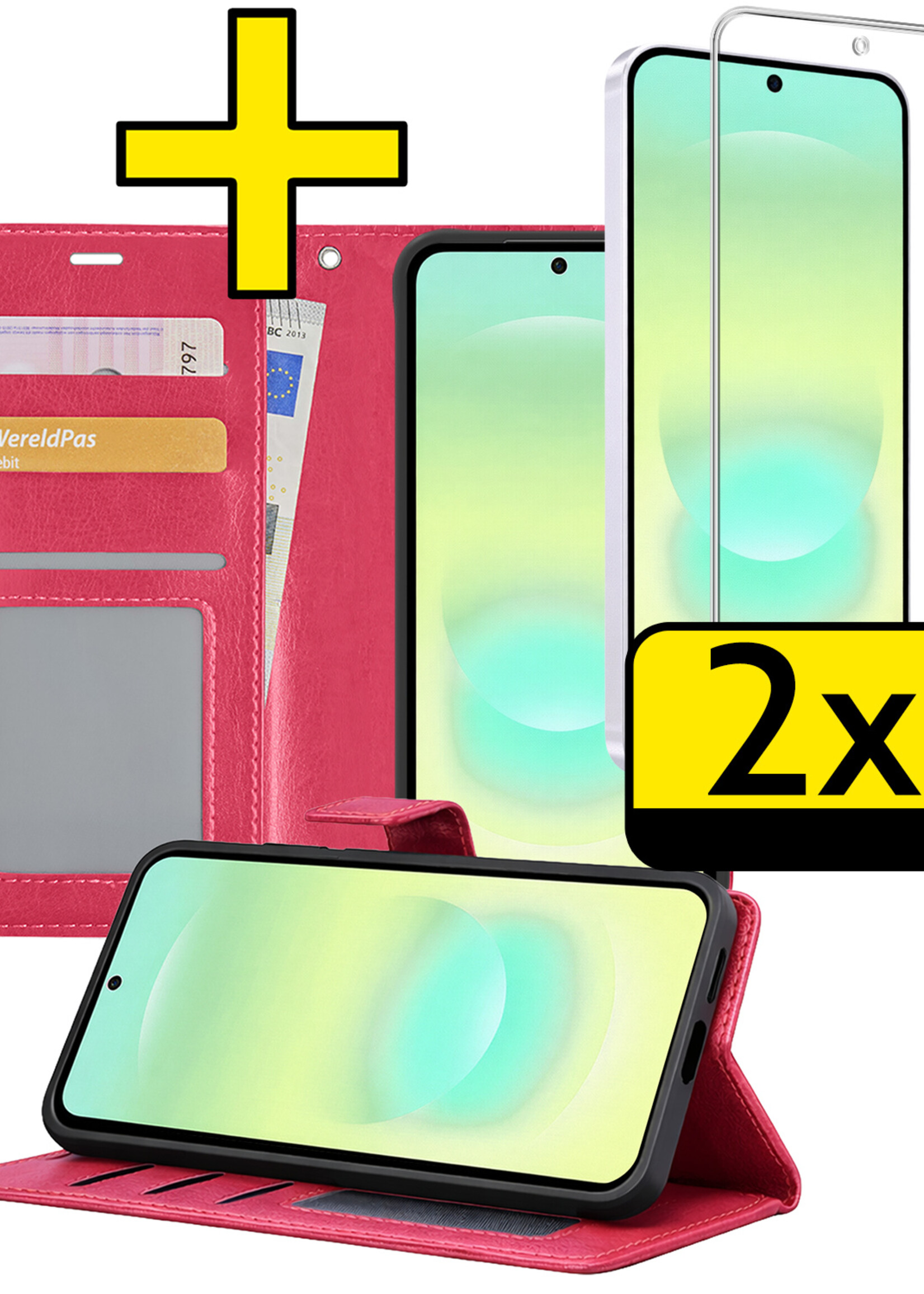 LUQ LUQ Samsung Galaxy A37 Hoesje Bookcase Met 2x Screenprotector - Donkerroze