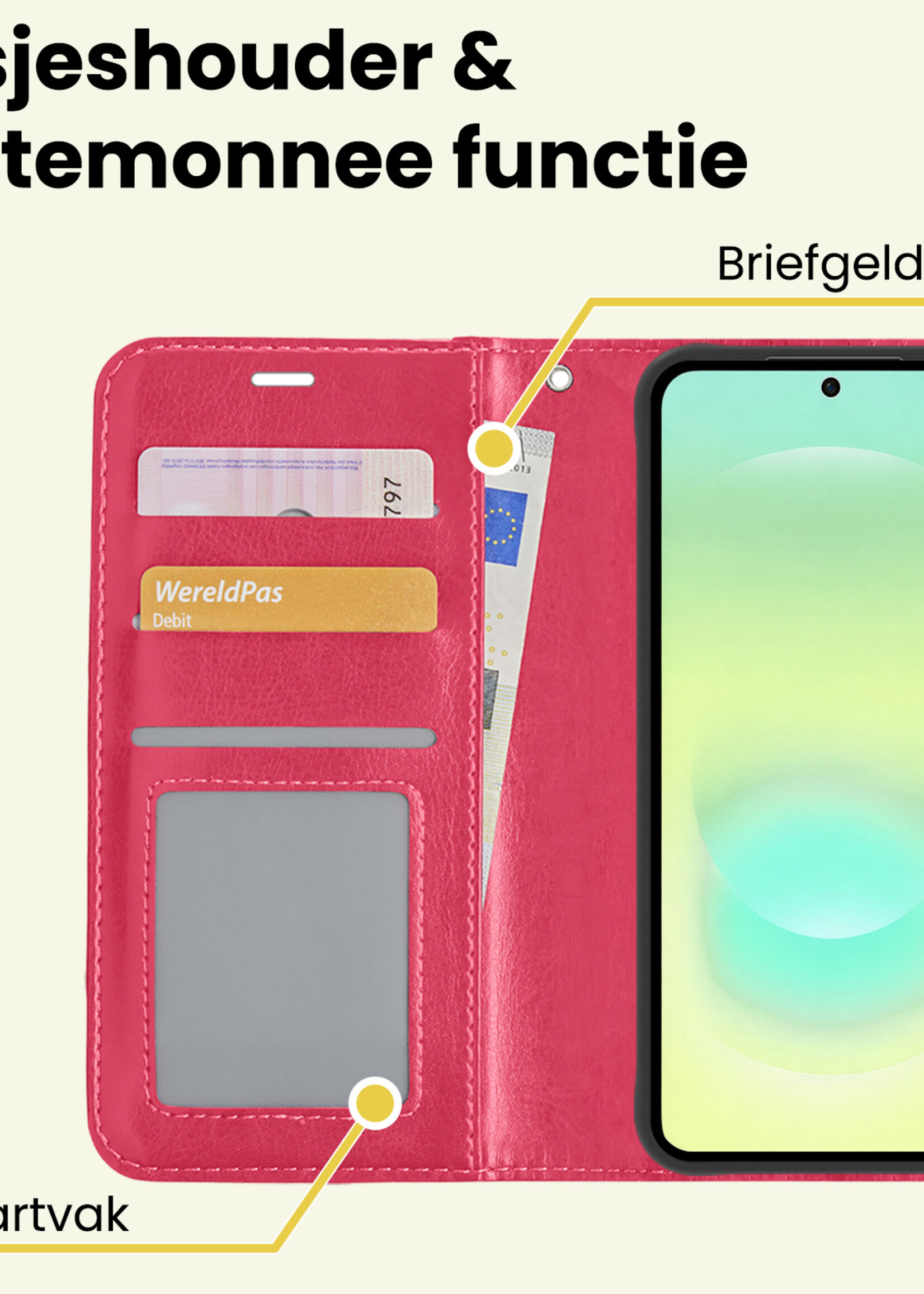 LUQ LUQ Samsung Galaxy A37 Hoesje Bookcase Met 2x Screenprotector - Donkerroze