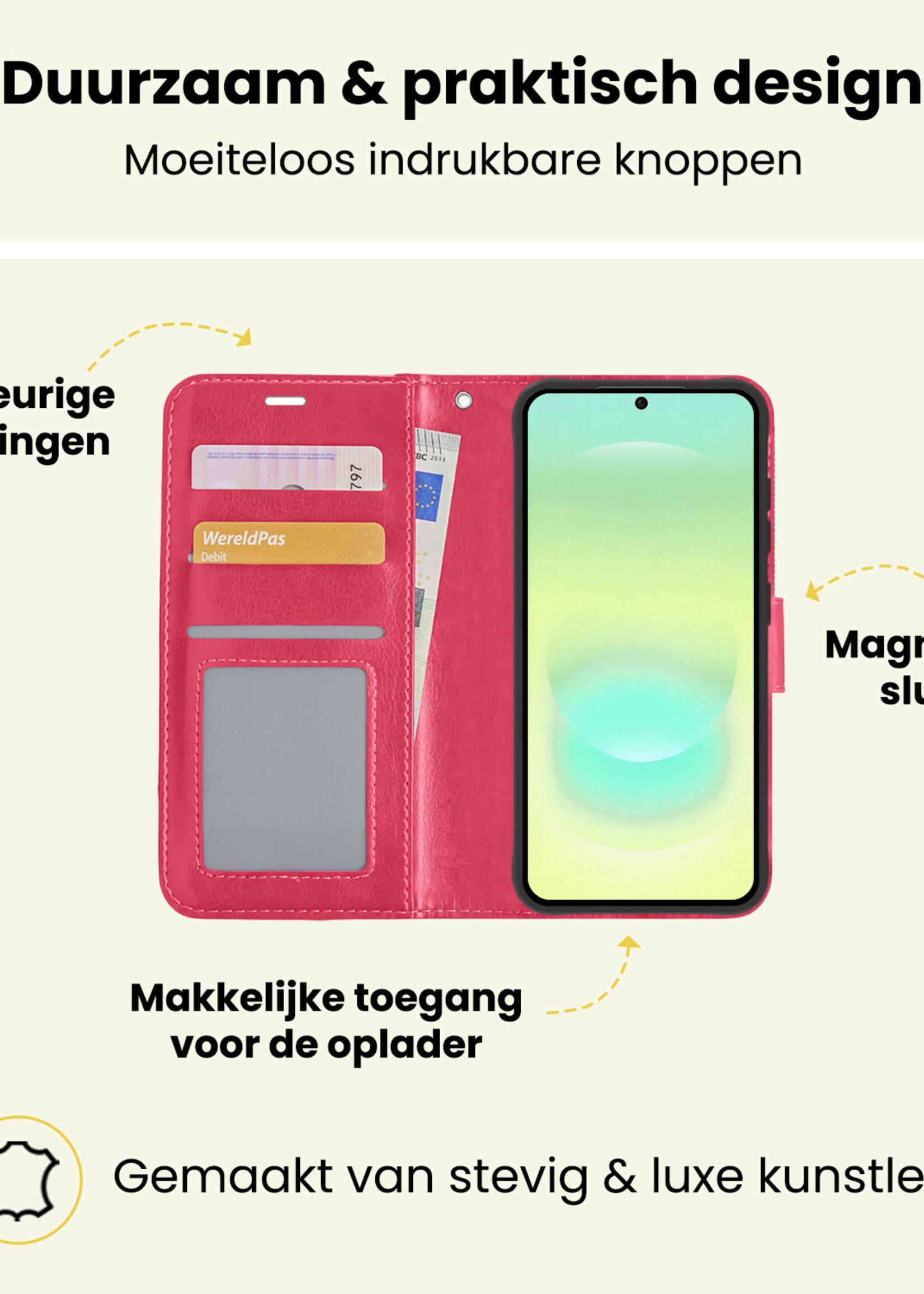 LUQ LUQ Samsung Galaxy A37 Hoesje Bookcase Met 2x Screenprotector - Donkerroze