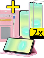 LUQ LUQ Samsung Galaxy A37 Hoesje Bookcase Met 2x Screenprotector - Lichtroze
