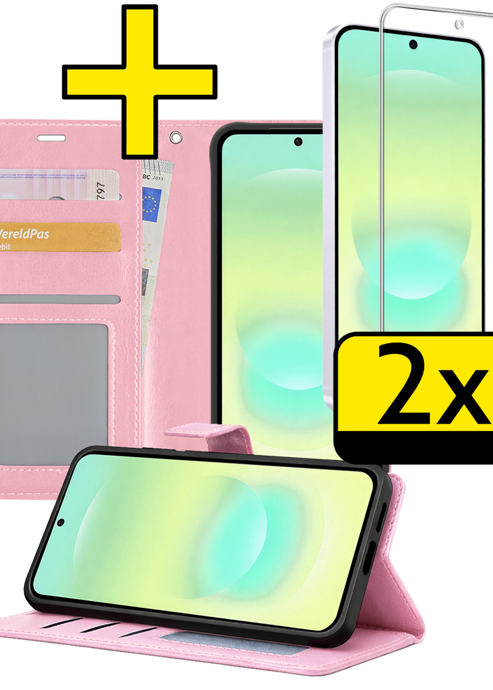 LUQ LUQ Samsung Galaxy A37 Hoesje Bookcase Met 2x Screenprotector - Lichtroze