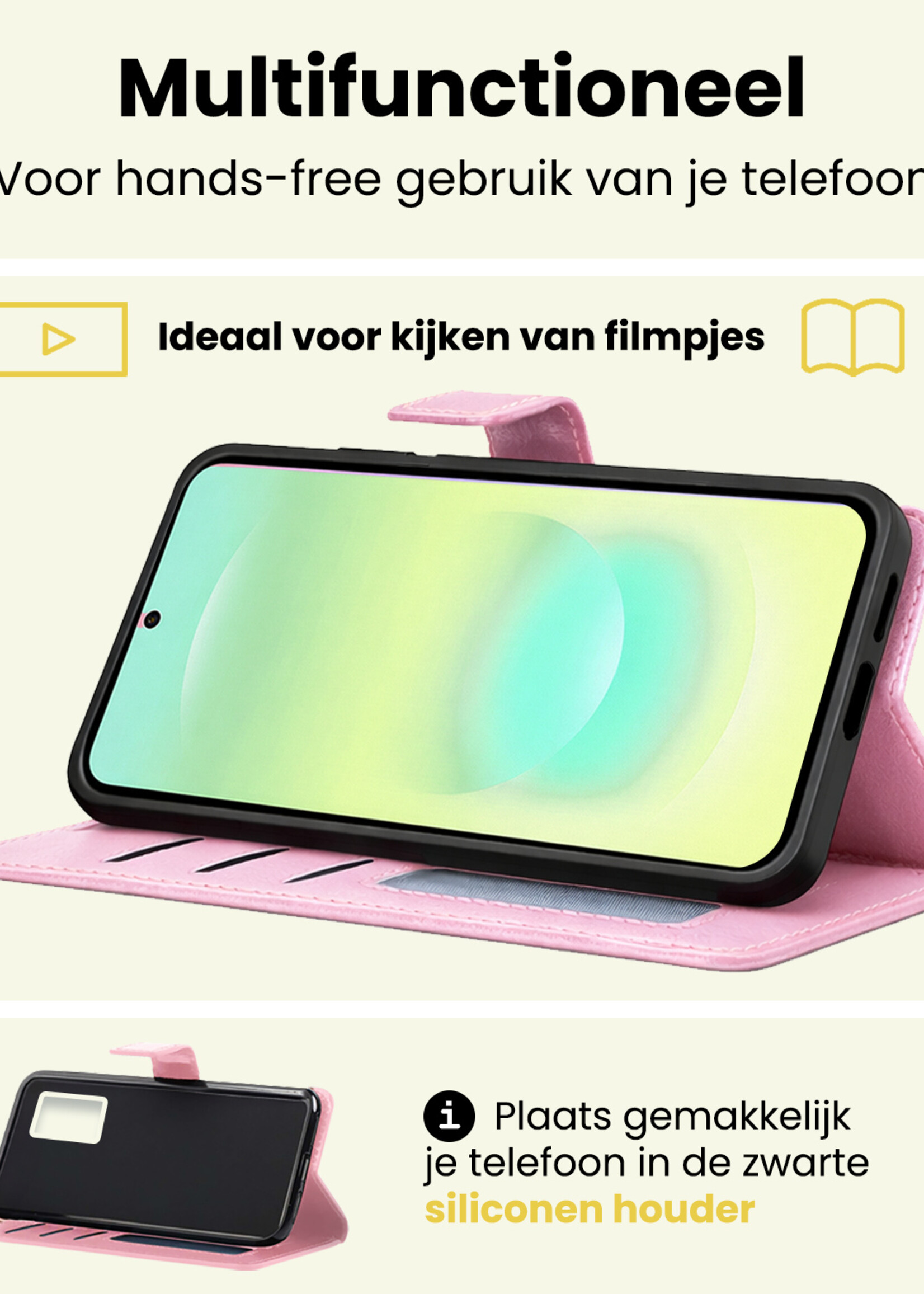 LUQ LUQ Samsung Galaxy A37 Hoesje Bookcase Met 2x Screenprotector - Lichtroze