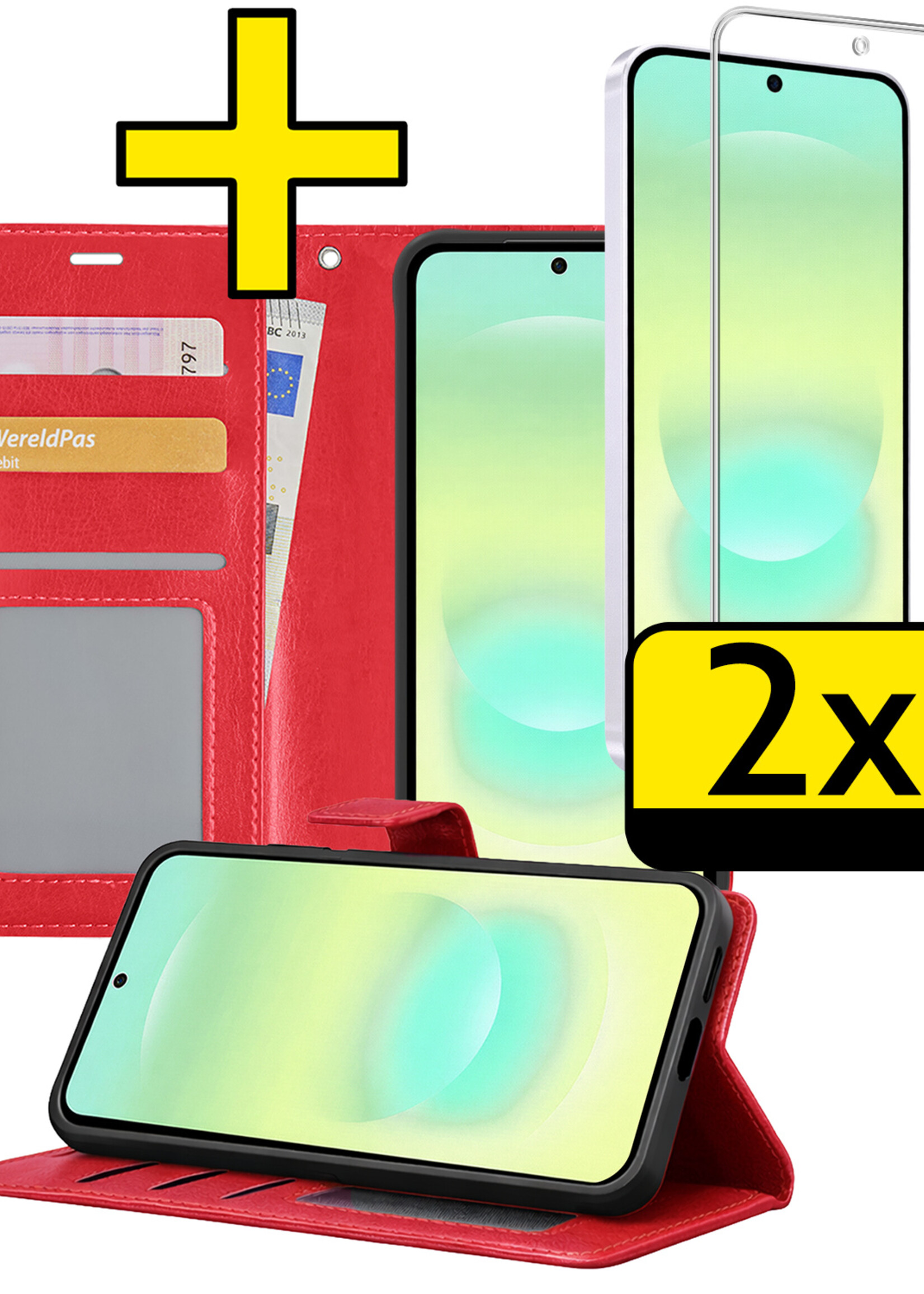 LUQ LUQ Samsung Galaxy A37 Hoesje Bookcase Met 2x Screenprotector - Rood