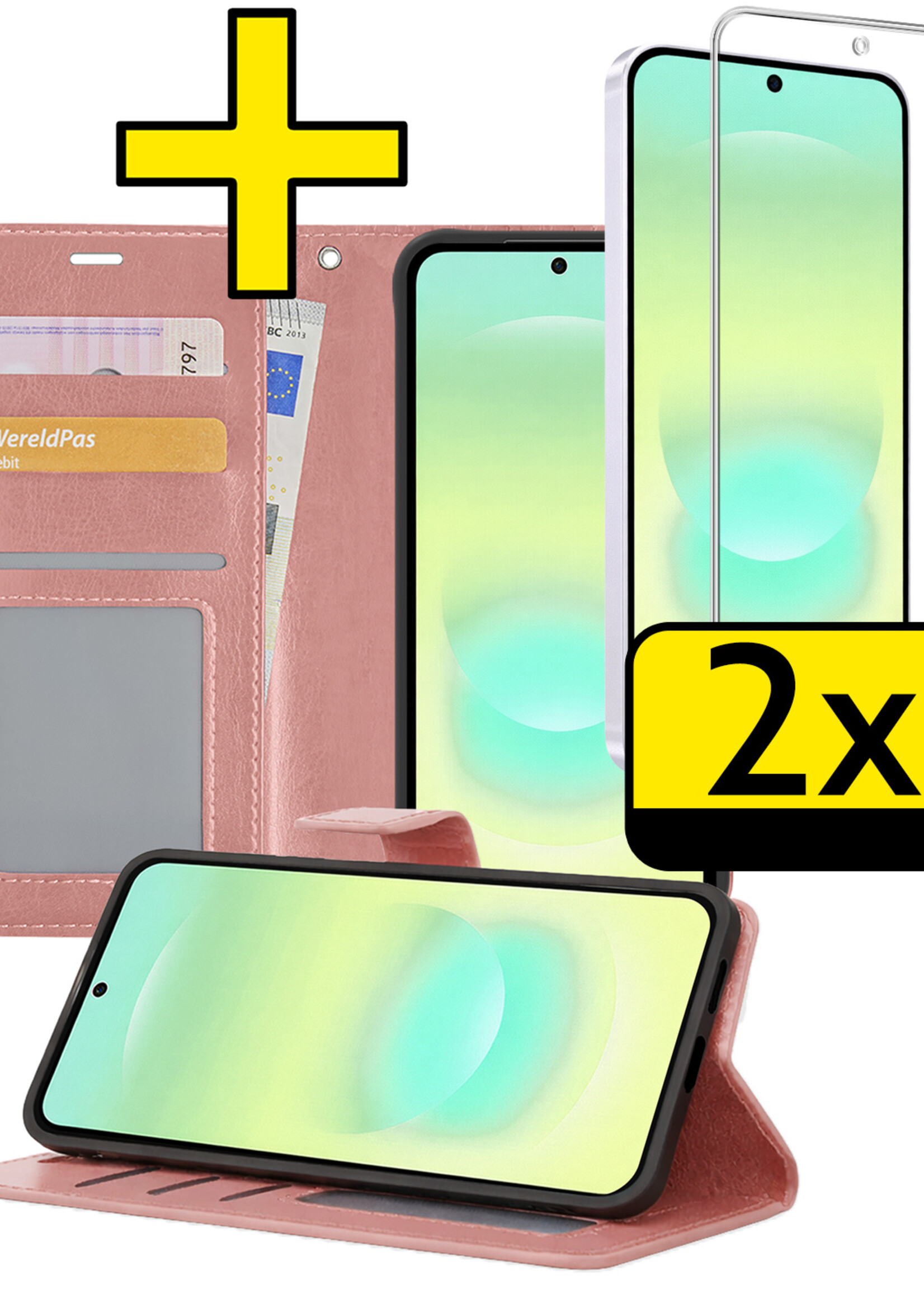 LUQ LUQ Samsung Galaxy A37 Hoesje Bookcase Met 2x Screenprotector - Rose Goud