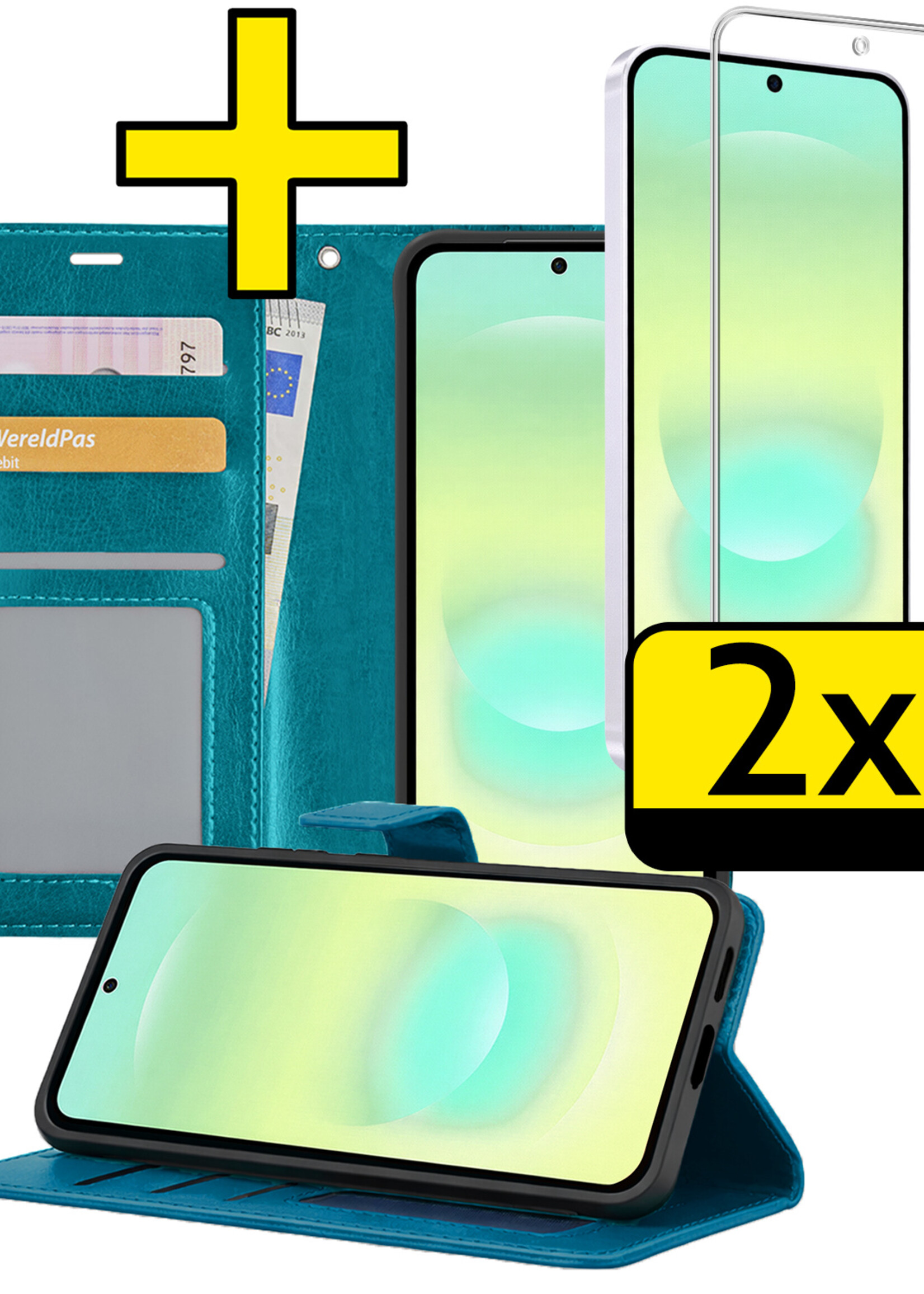 LUQ LUQ Samsung Galaxy A37 Hoesje Bookcase Met 2x Screenprotector - Turquoise