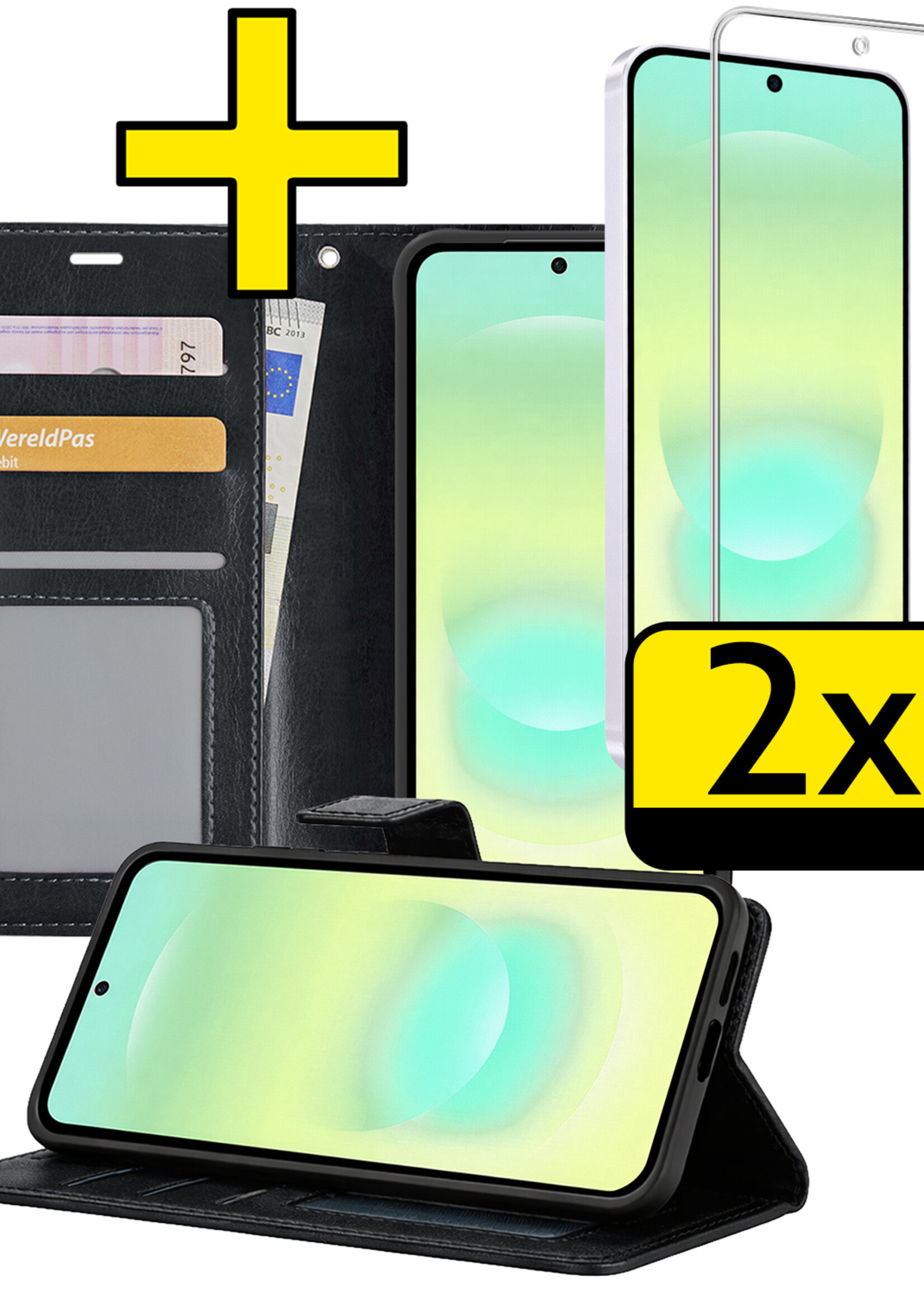 LUQ LUQ Samsung Galaxy A37 Hoesje Bookcase Met 2x Screenprotector - Zwart