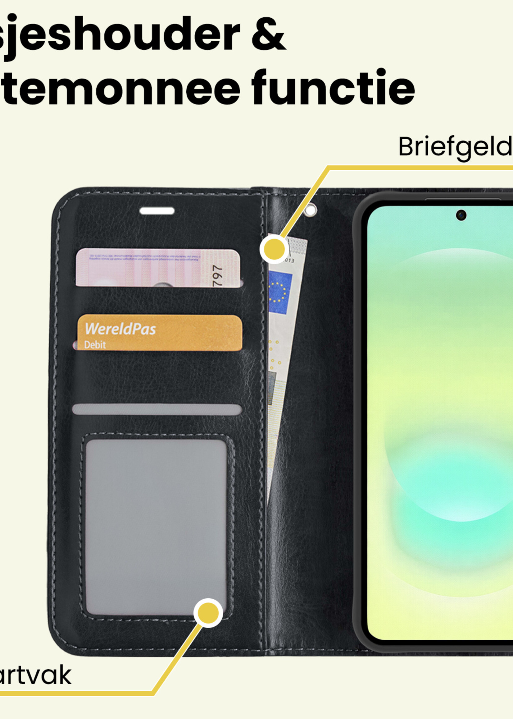 LUQ LUQ Samsung Galaxy A37 Hoesje Bookcase Met 2x Screenprotector - Zwart