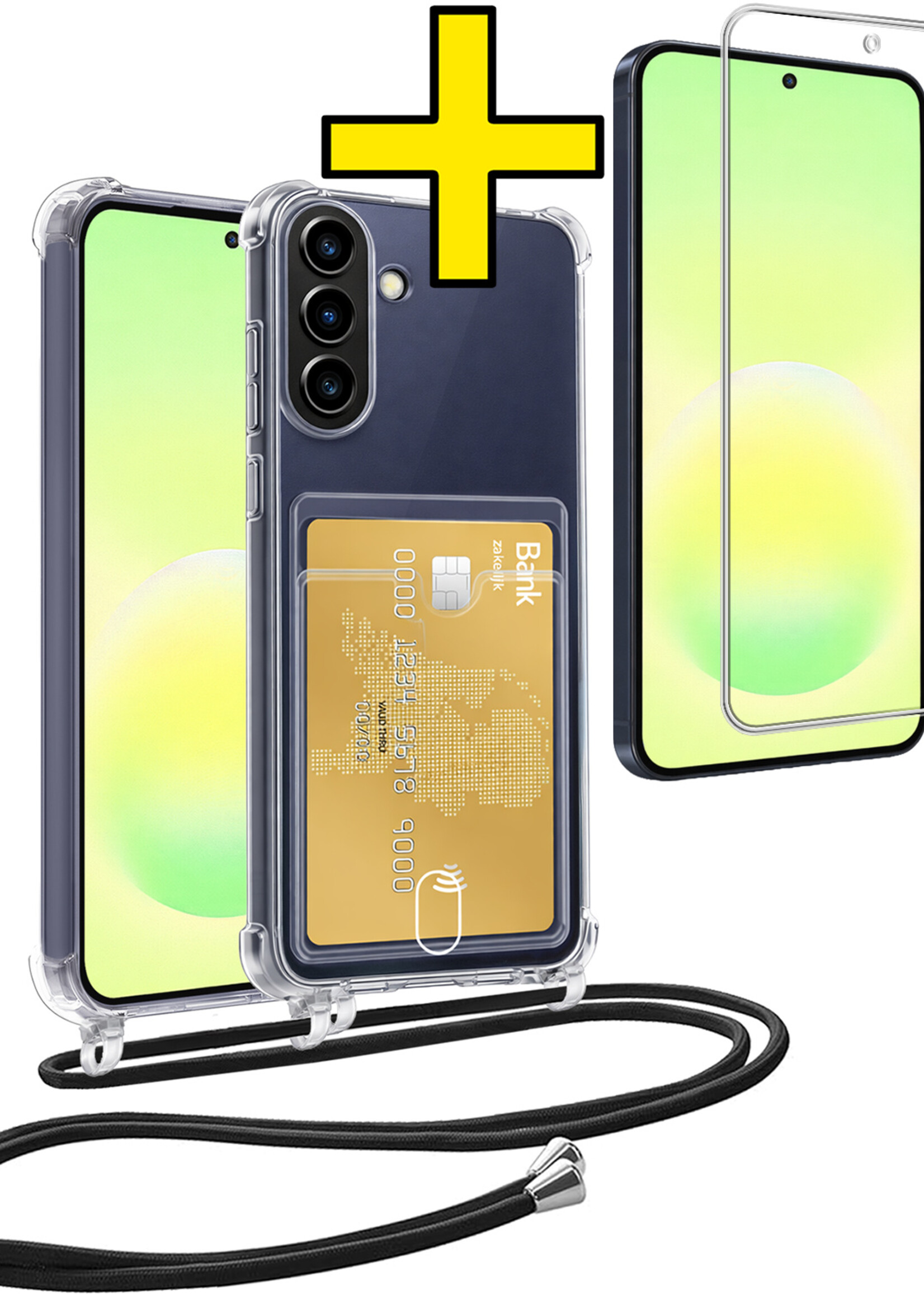 LUQ LUQ Samsung Galaxy A57 Hoesje Pashouder met Koord Met Screenprotector