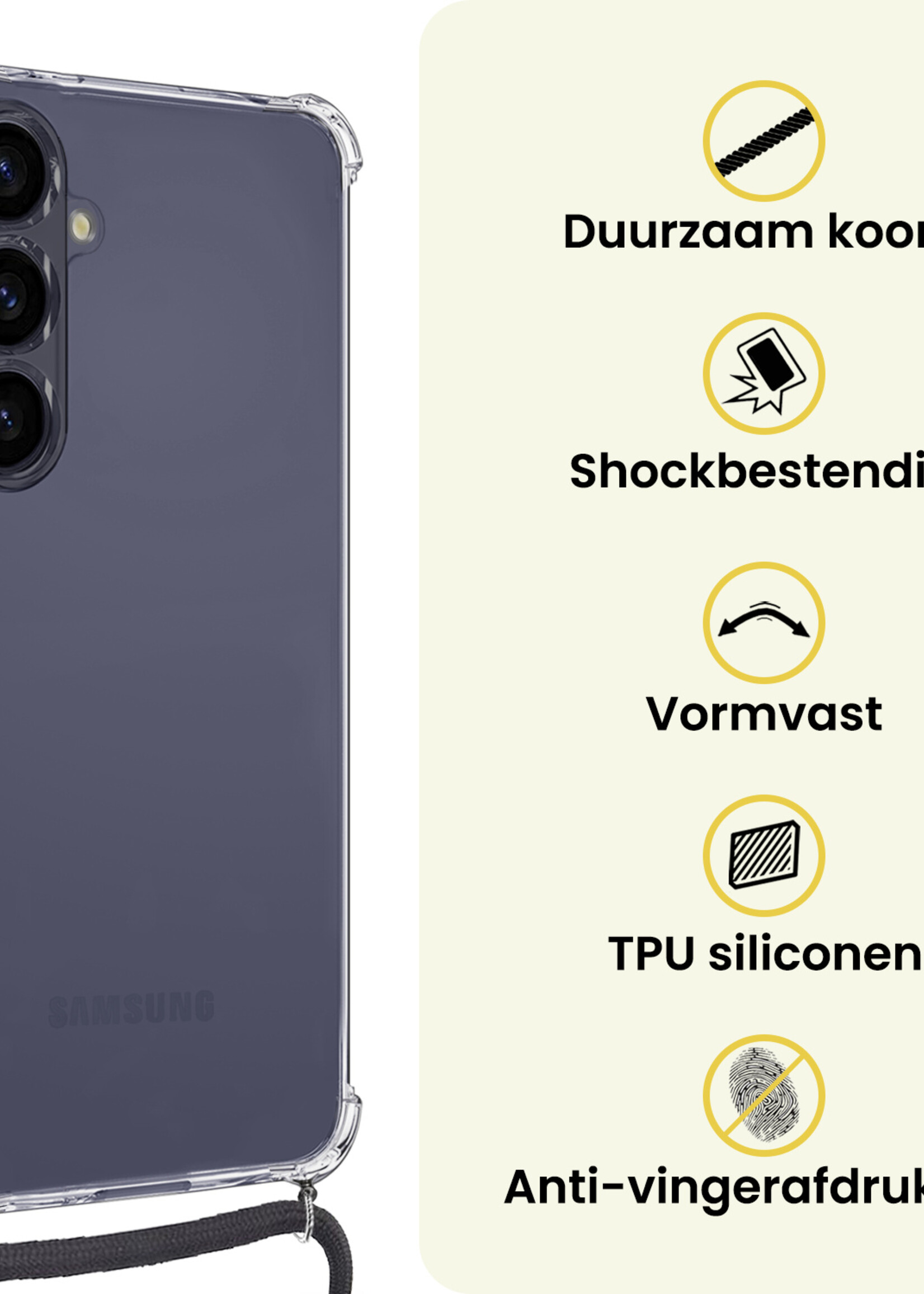 LUQ LUQ Samsung Galaxy A57 Hoesje Transparant Shockproof Met Zwart Koord
