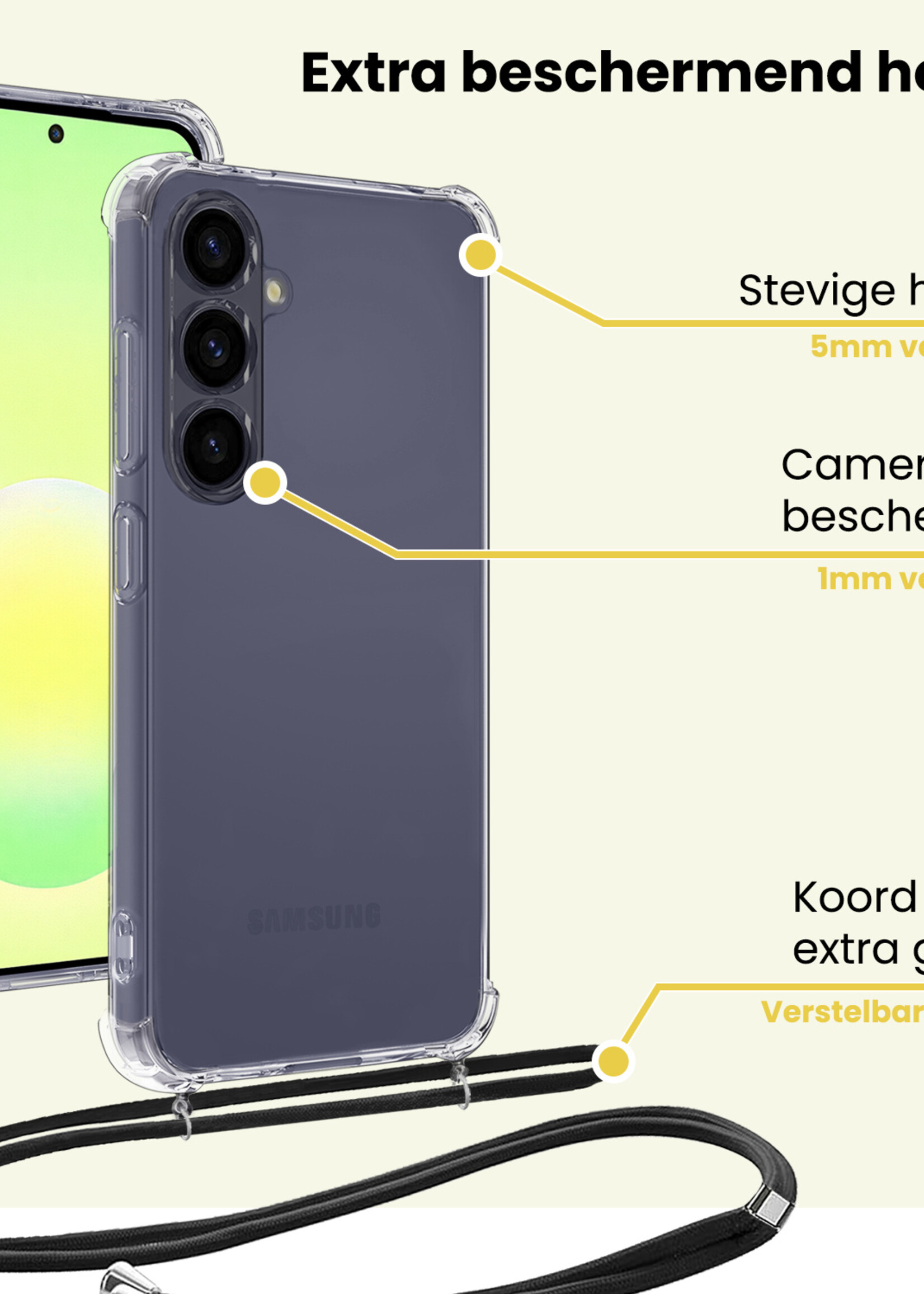 LUQ LUQ Samsung Galaxy A57 Hoesje Transparant Shockproof Met Zwart Koord